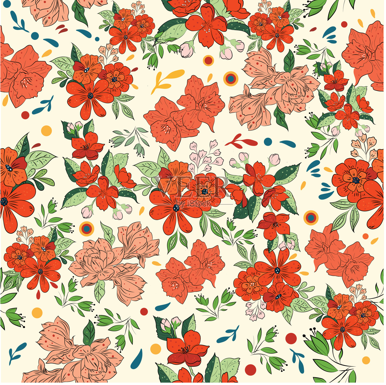 水平花卉无缝图案。适用于时装面料、童装、t恤插画图片素材
