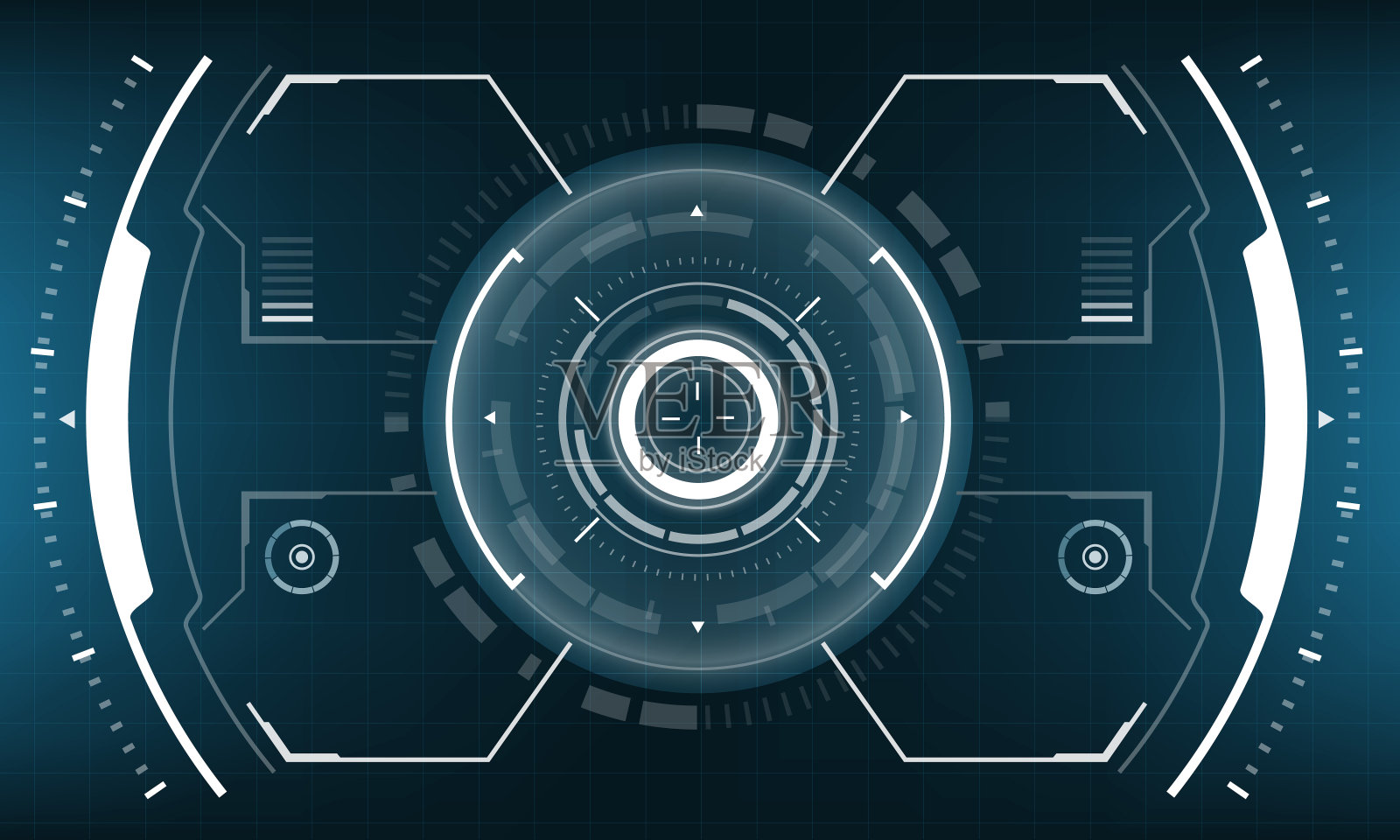 HUD科幻界面屏幕视图白色几何上蓝色设计虚拟现实未来科技创意显示向量插画图片素材