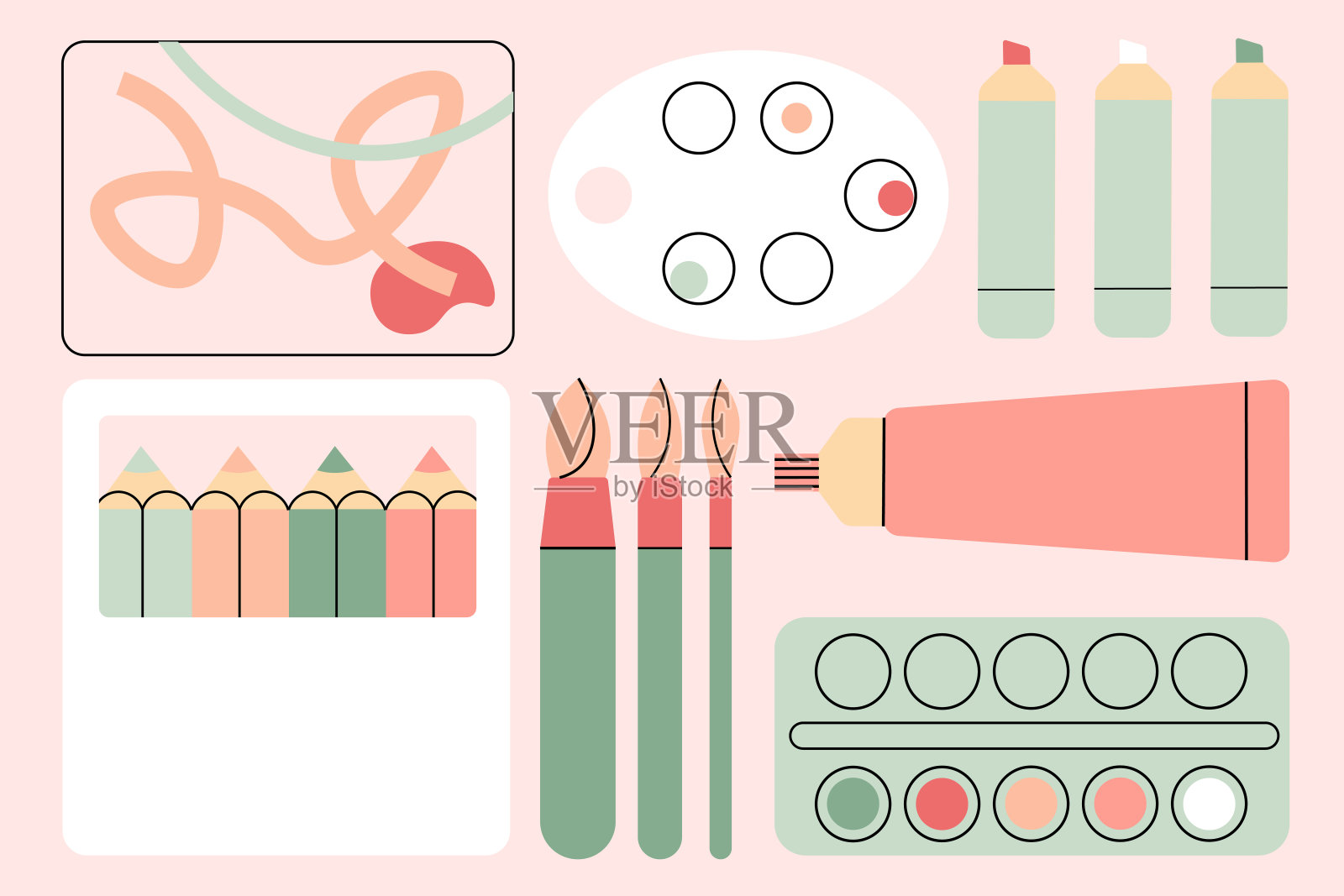 绘画活动用品-学校配件插画图片素材