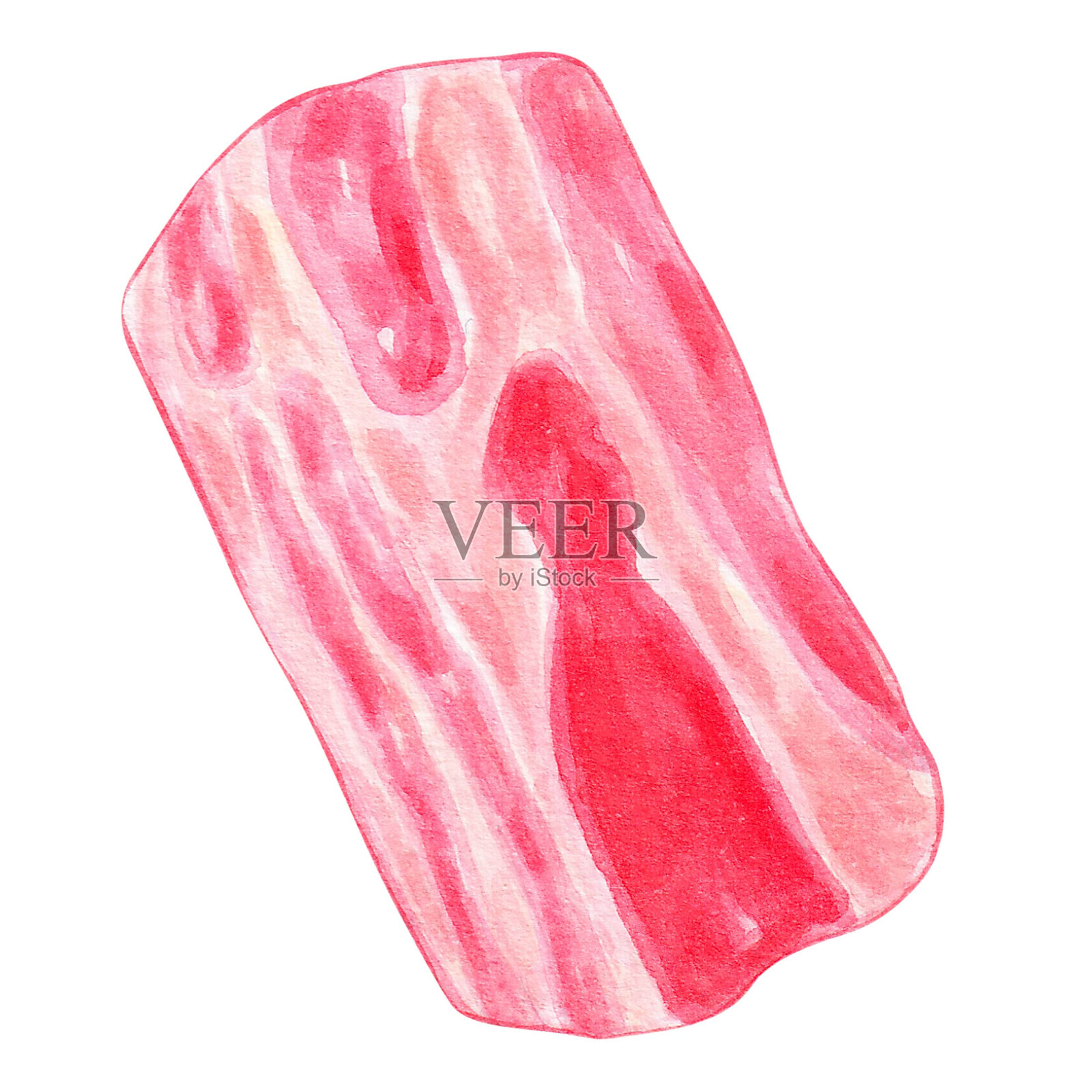 五花肉片水彩风格，生肉插画图片素材