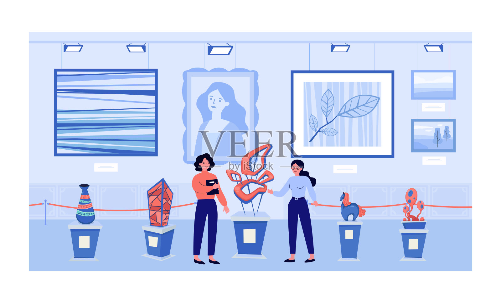 艺术画廊与绘画和雕塑矢量插图插画图片素材