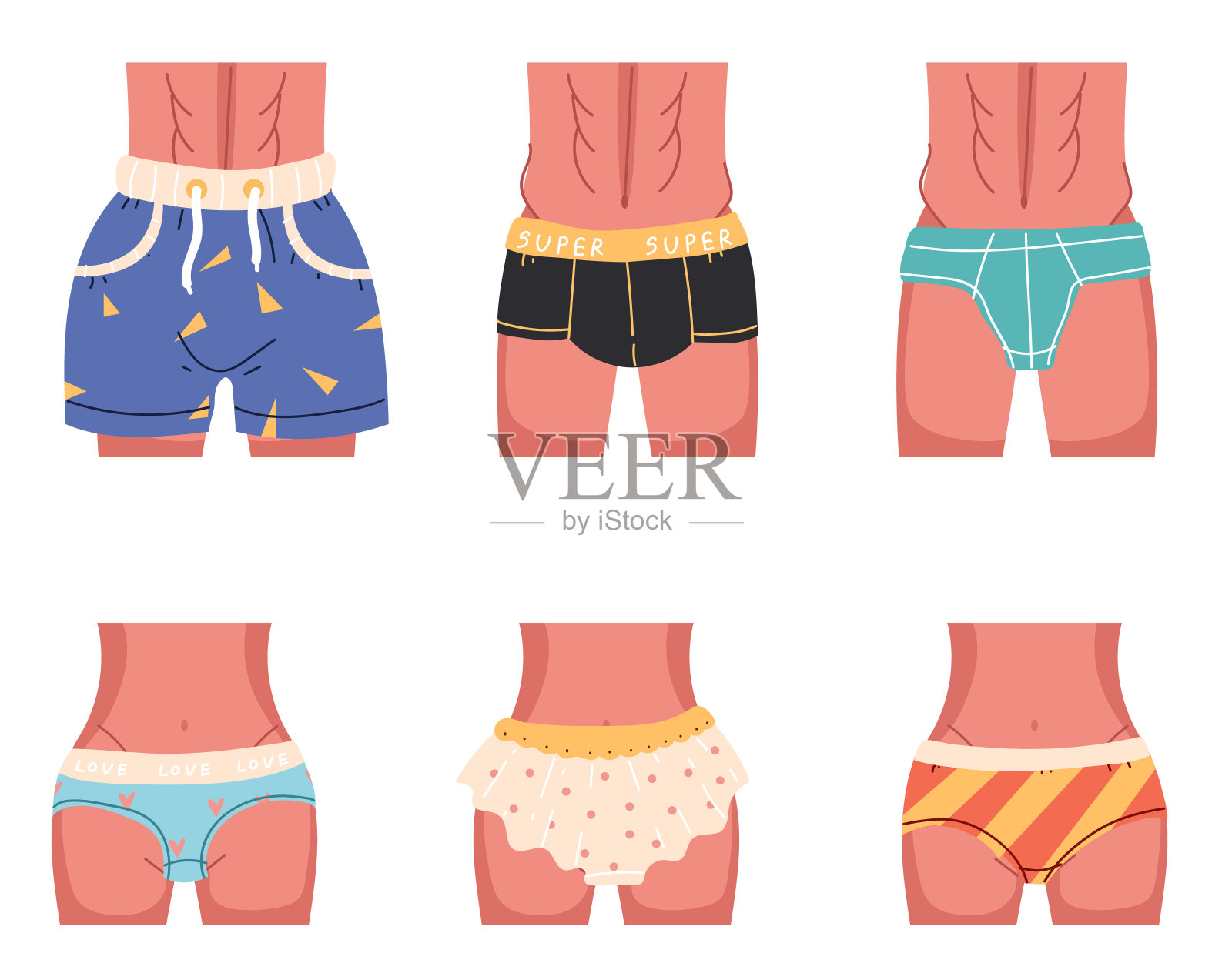 女人内裤男人内裤游泳裤隔离套。矢量图形设计插图插画图片素材