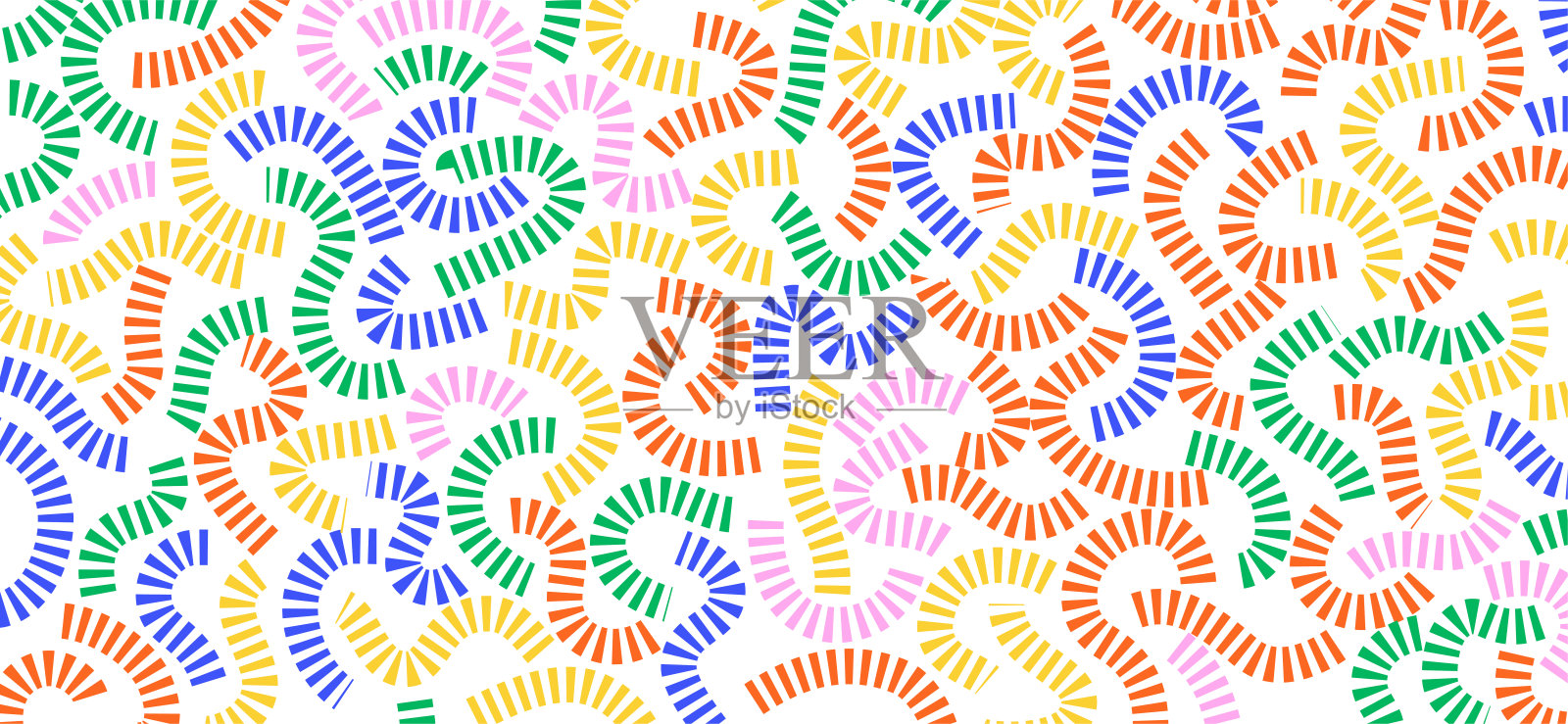 彩色涂鸦图案。有趣的充满活力的图案。白色背景上的彩色曲线。插画图片素材