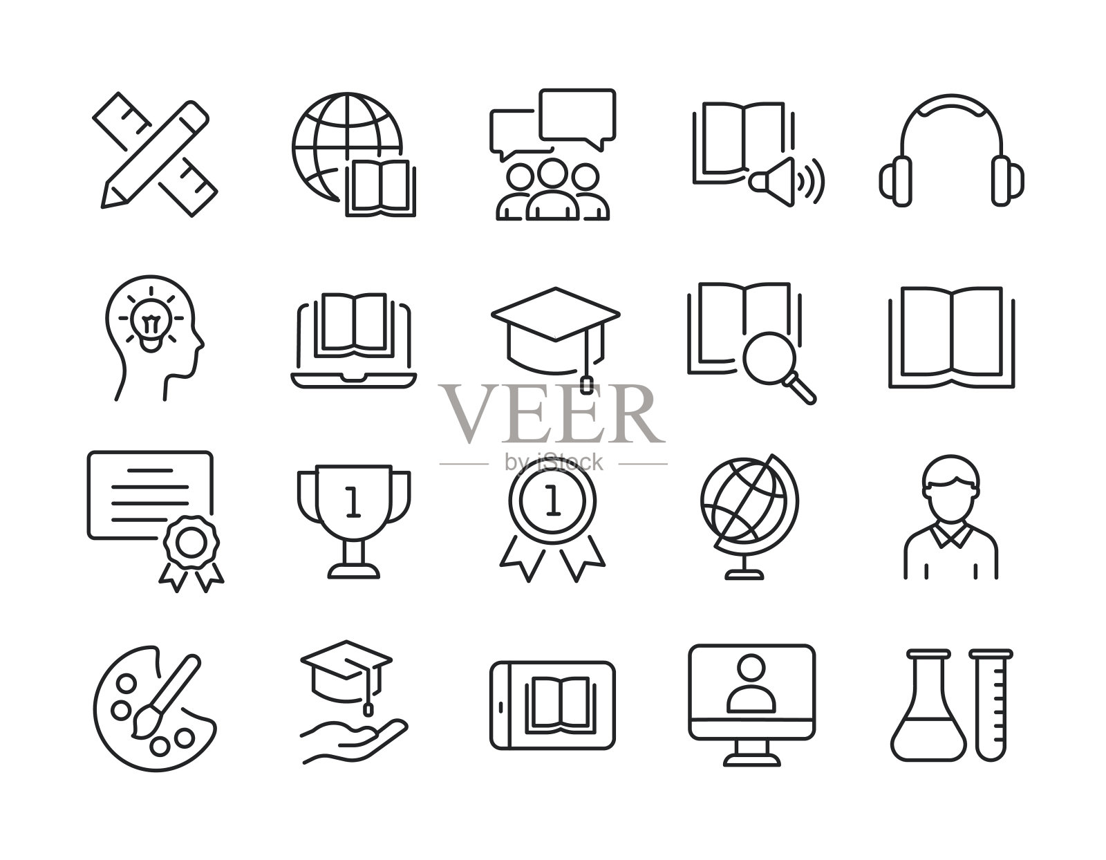 教育细线图标。可编辑的中风。网站营销设计，logo, app，模板，ui等。矢量插图。插画图片素材