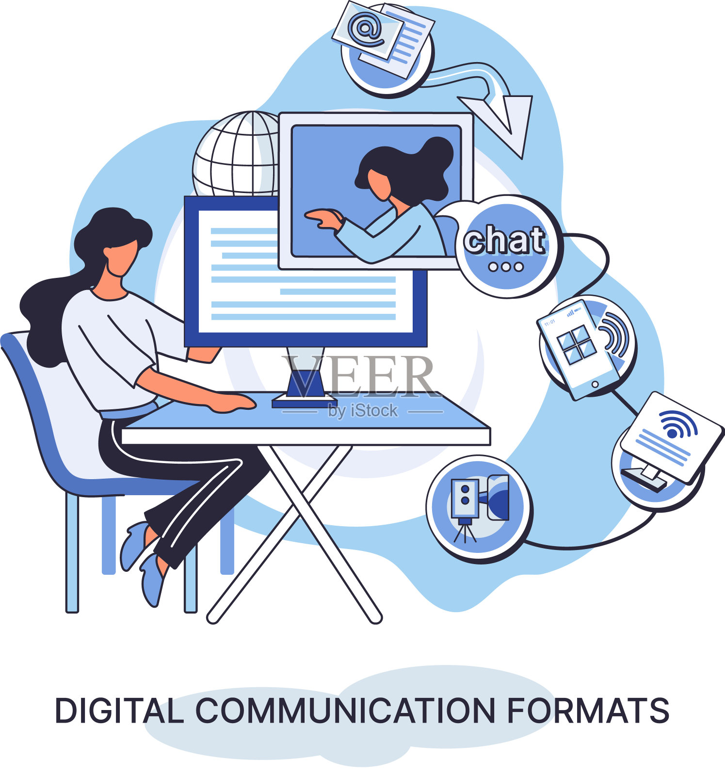 数字通信格式。智能手机聊天信息，手机屏幕短信，电脑应用插画图片素材