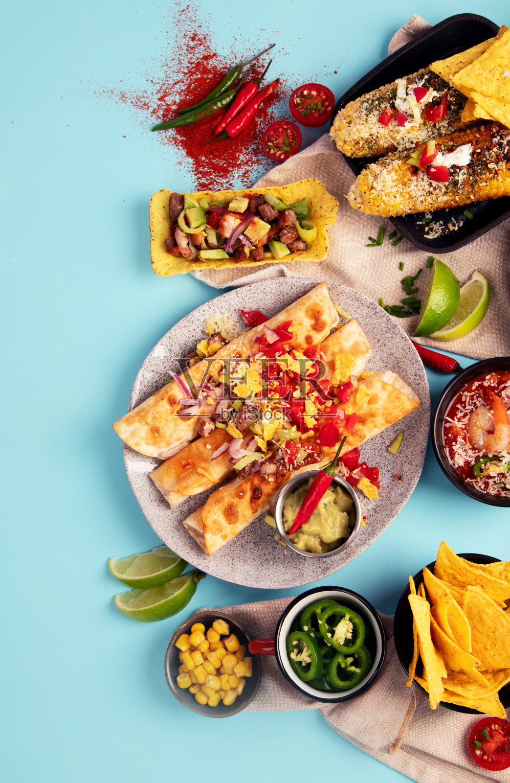 墨西哥食物的多样性。照片摄影图片