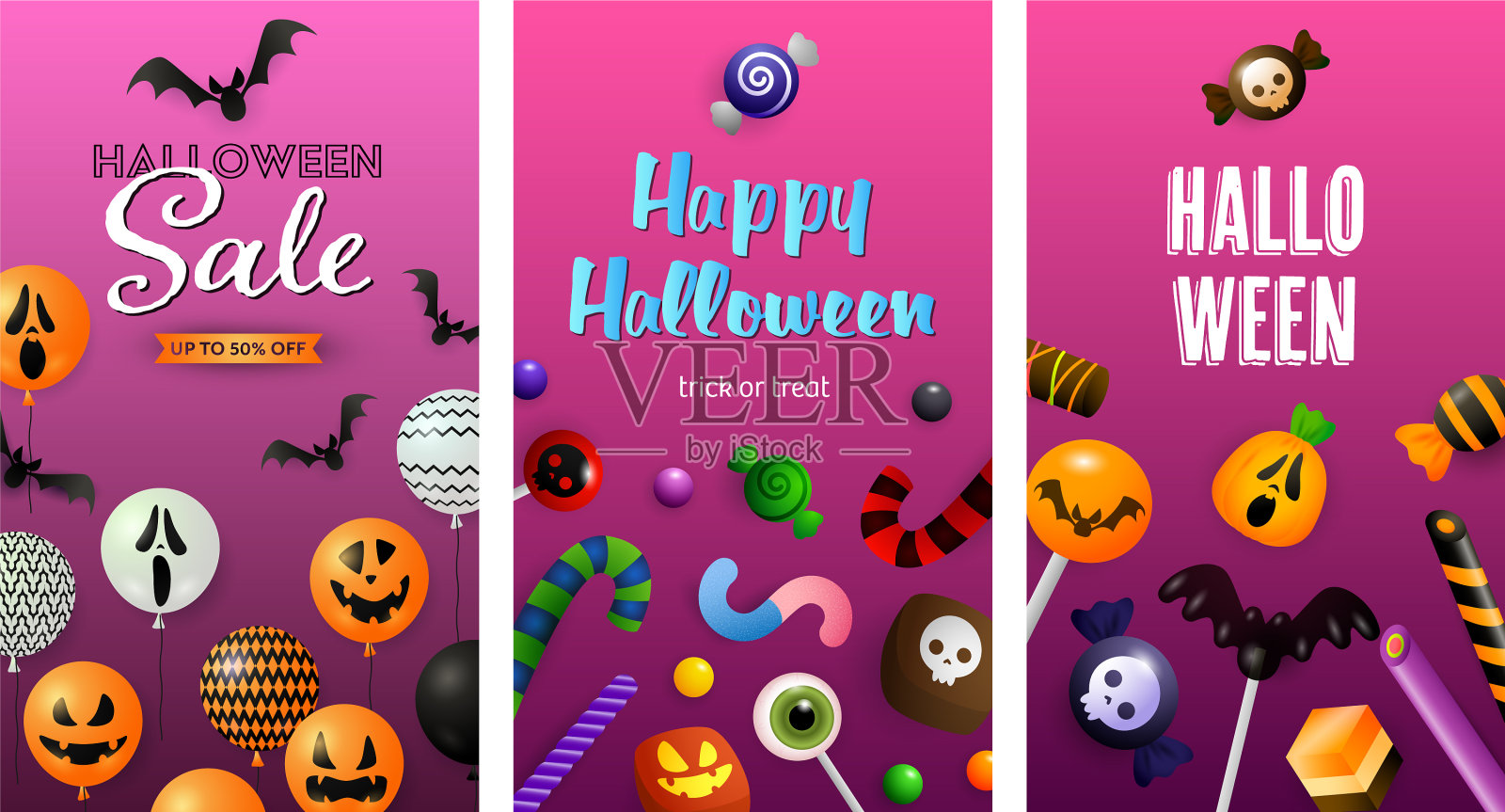 万圣节销售粉红色横幅集插画图片素材
