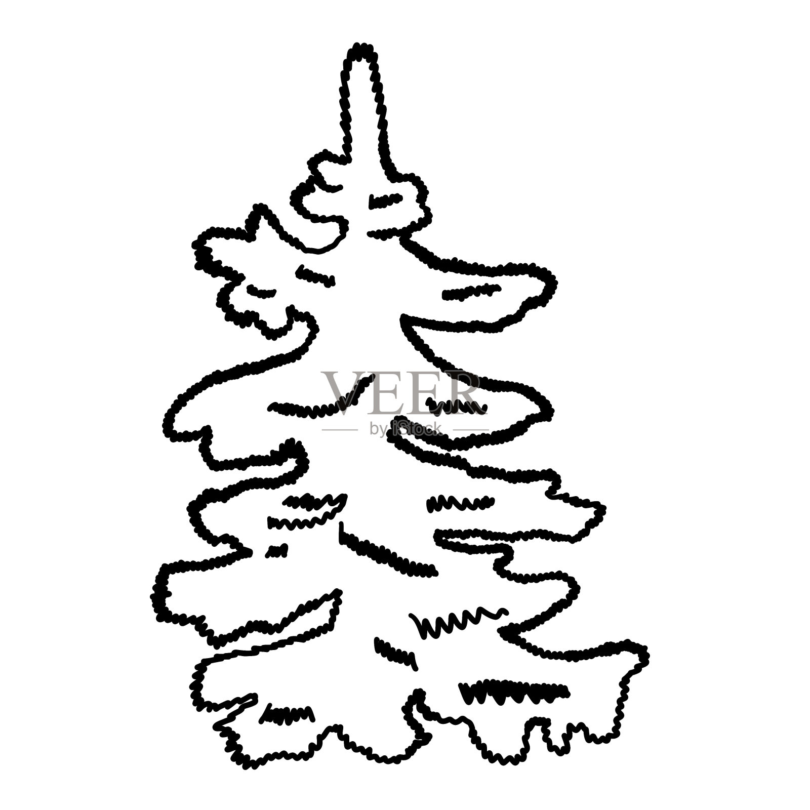 圣诞树涂鸦风格的新年和圣诞节庆祝活动。简单的冷杉树在平面风格。插画图片素材