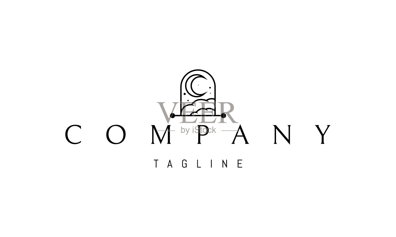 矢量标志上的一个抽象形象的拱形门对云在天堂的背景。插画图片素材