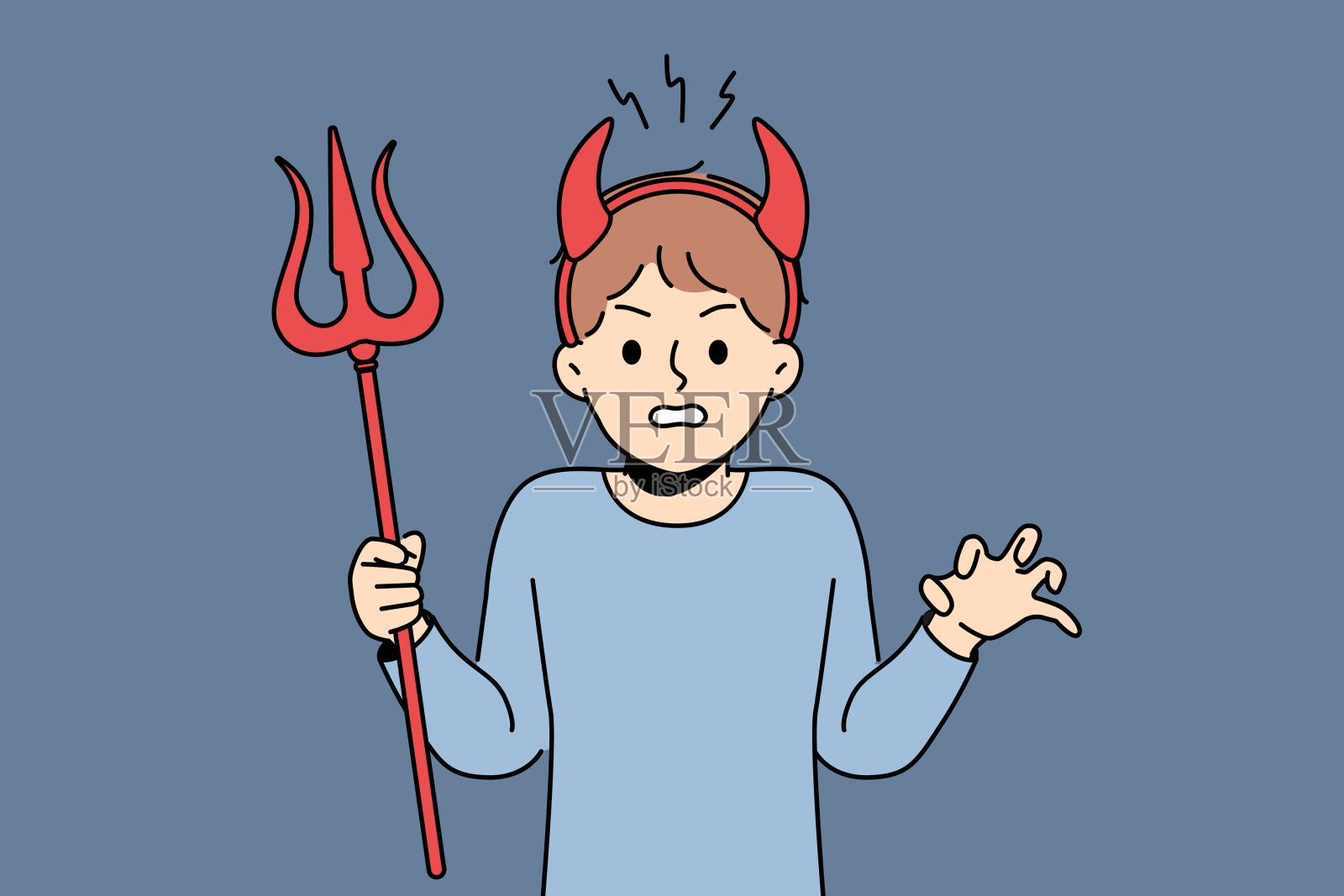 长着魔鬼角的小霸王做着邪恶的鬼脸，恐吓学校的老师插画图片素材