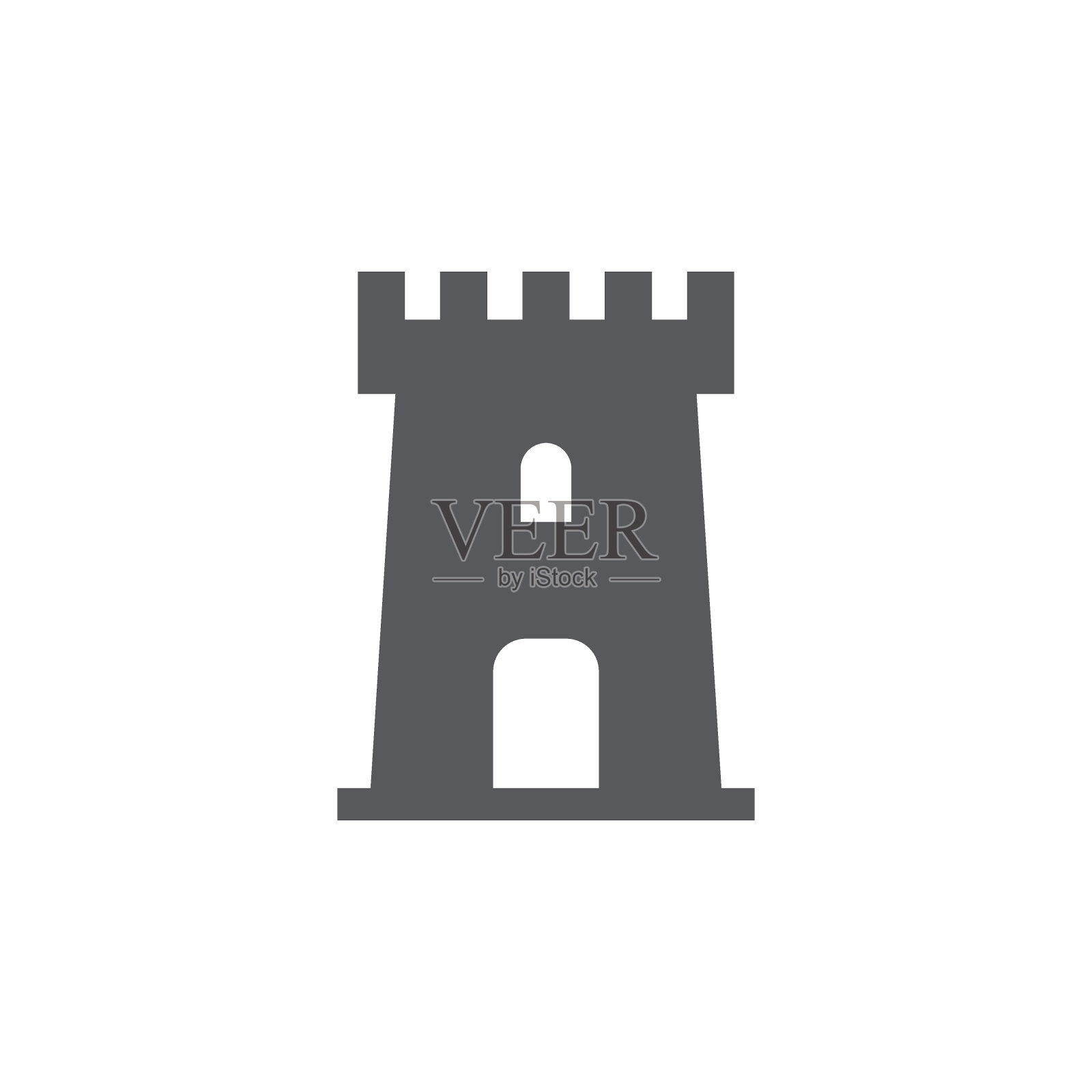 城堡塔图标在平面风格。中世纪城堡矢量插图孤立的背景。据点建筑标识经营理念。插画图片素材