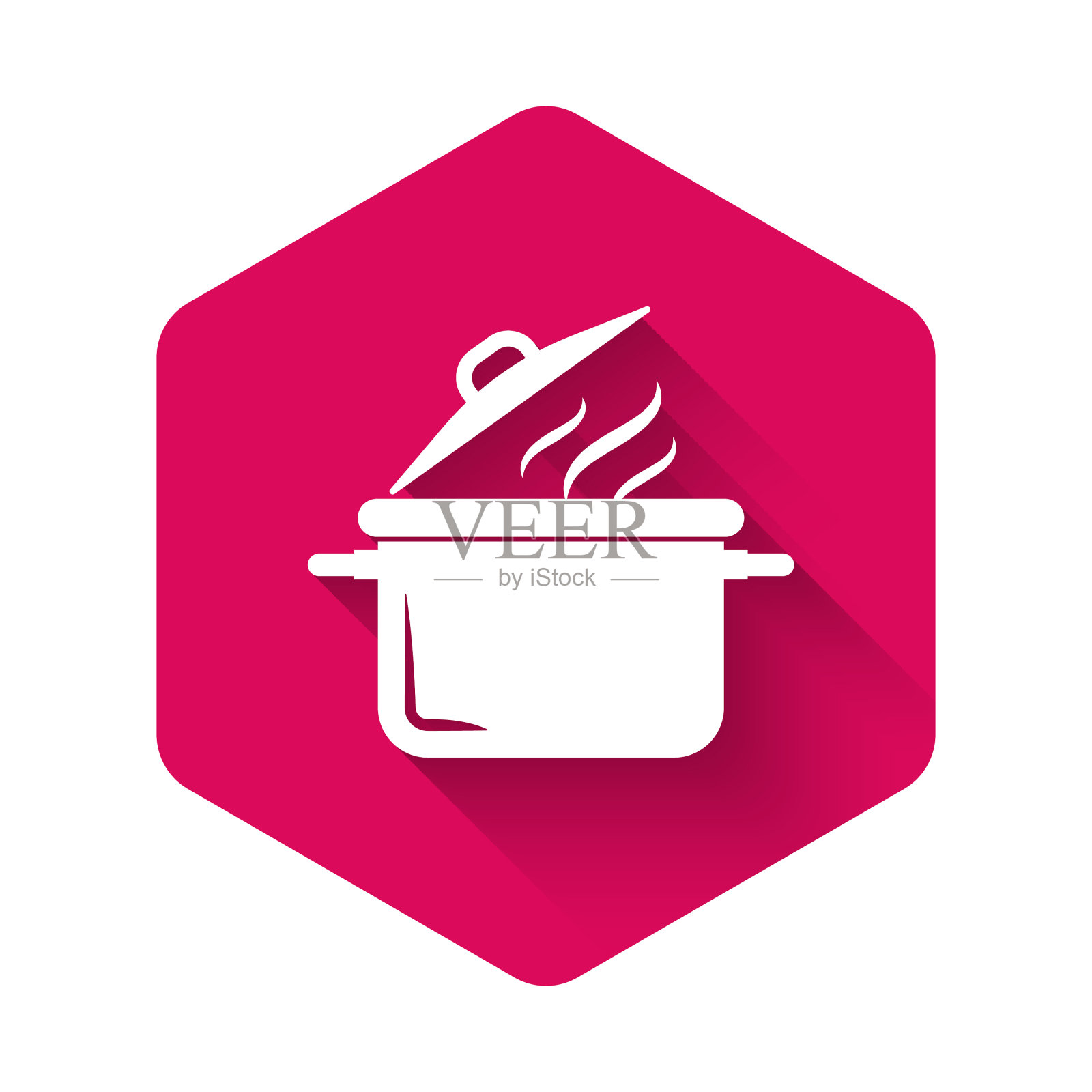 白色烹饪锅图标孤立与长阴影图标素材