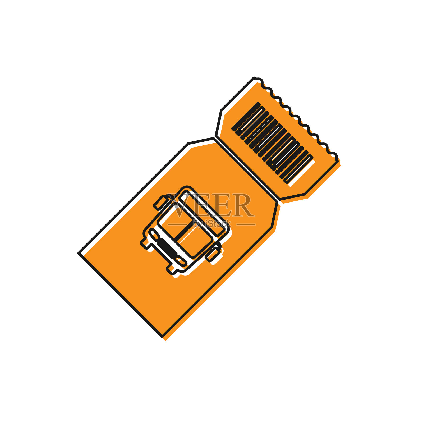 橙色的公交车票图标孤立在白色图标素材