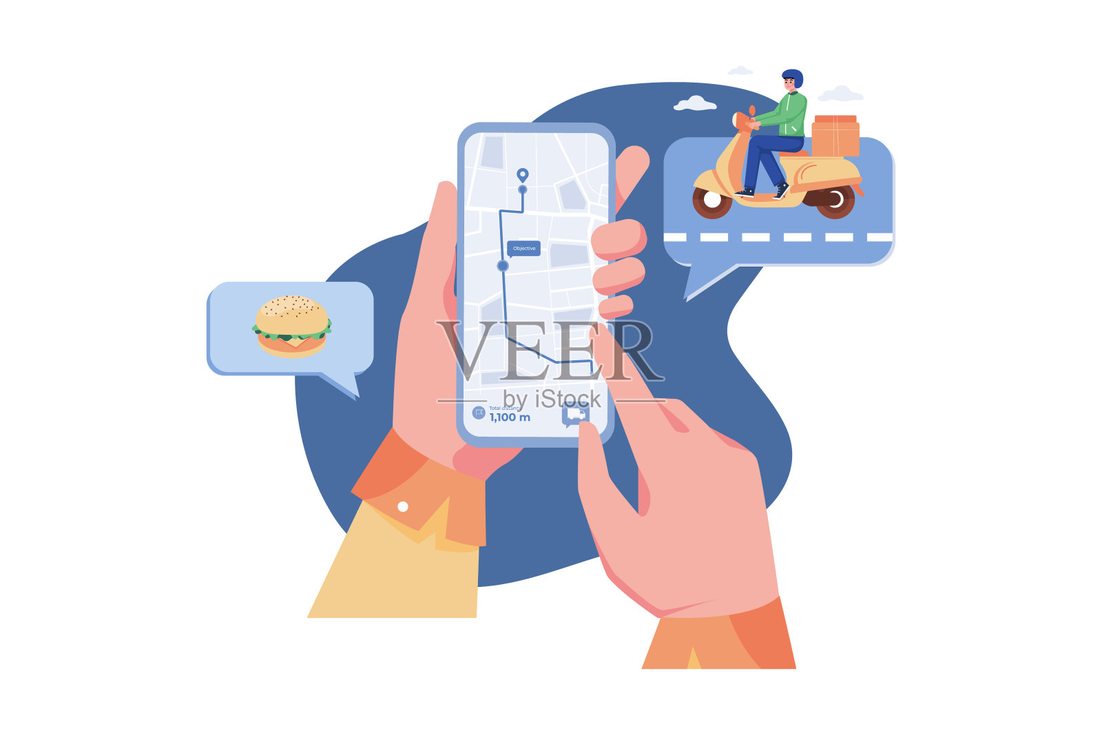 食品配送应用程序跟踪送货员服务插画图片素材