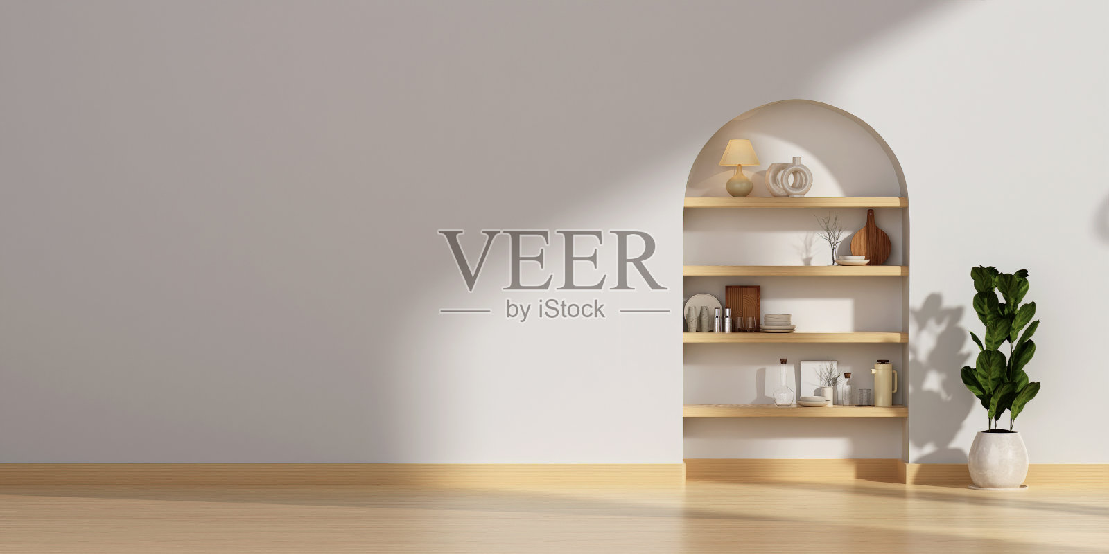 现代极简主义室内与空白色墙壁背景。放松的概念。三维渲染照片摄影图片