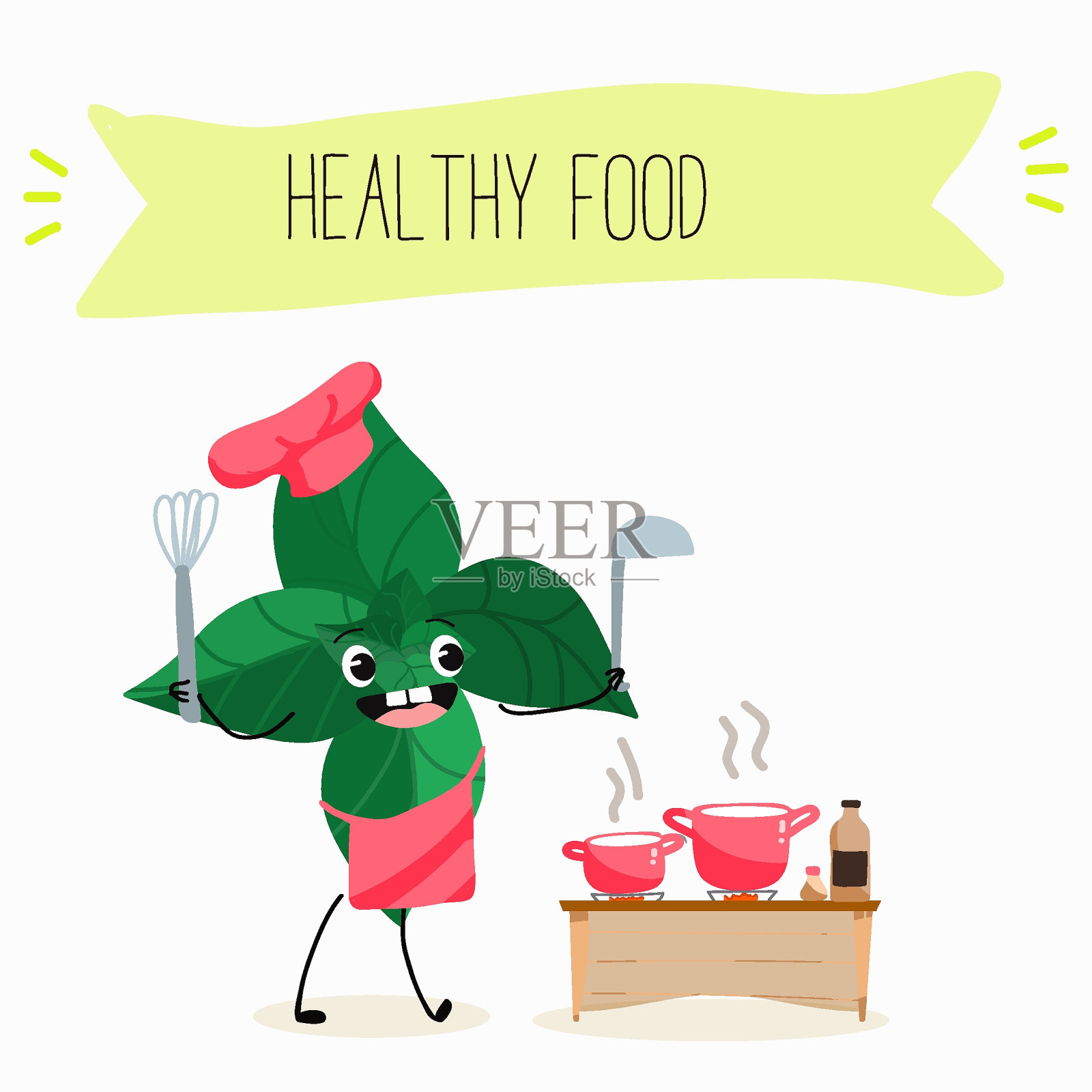 矢量卡通人物罗勒绿色和紫色，有趣的人物。农场新鲜收获，农业有机蔬菜或素食产品，香草，调味料。插画图片素材