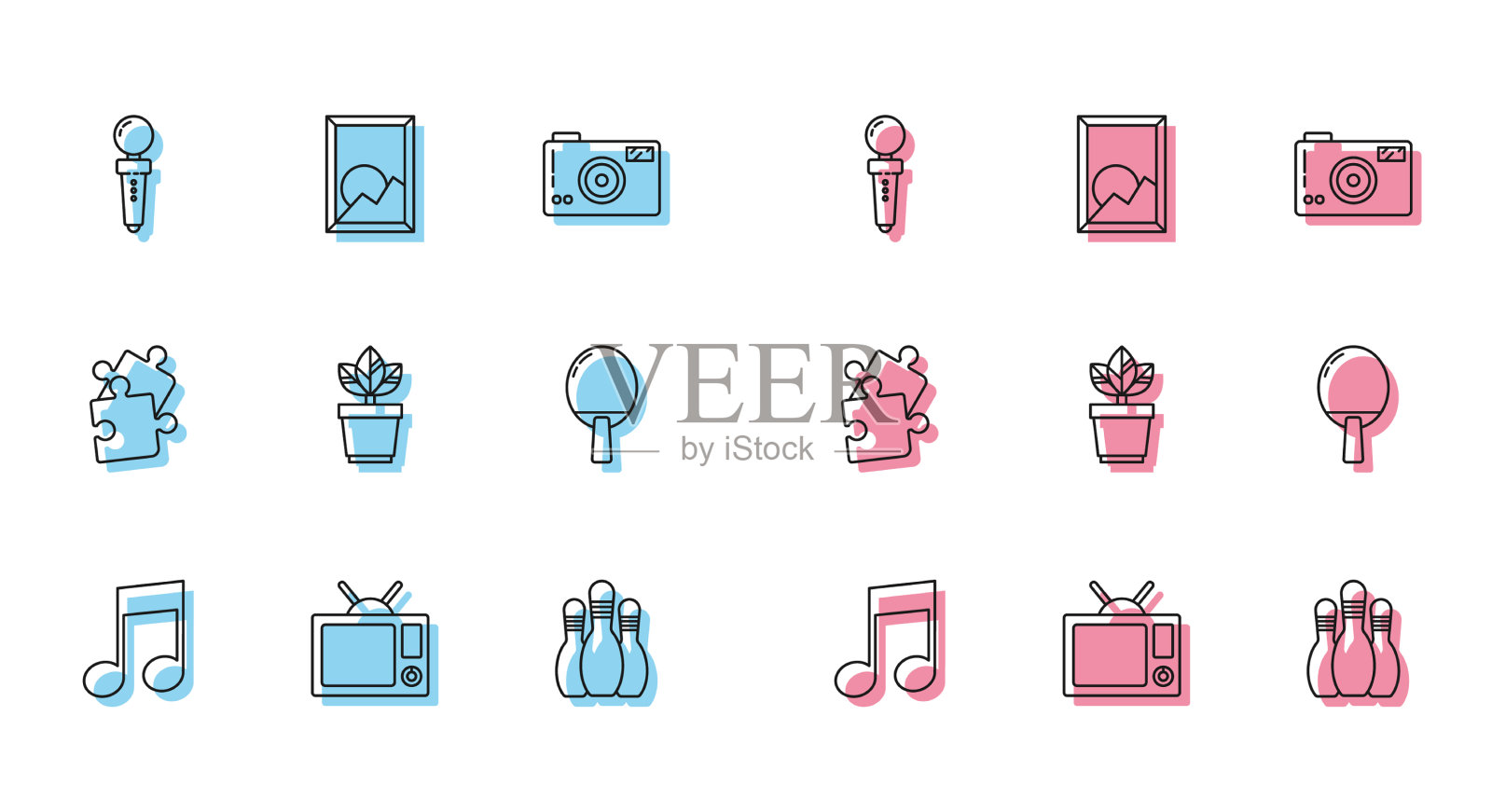 设置线音乐音符电视操纵杆插画图片素材