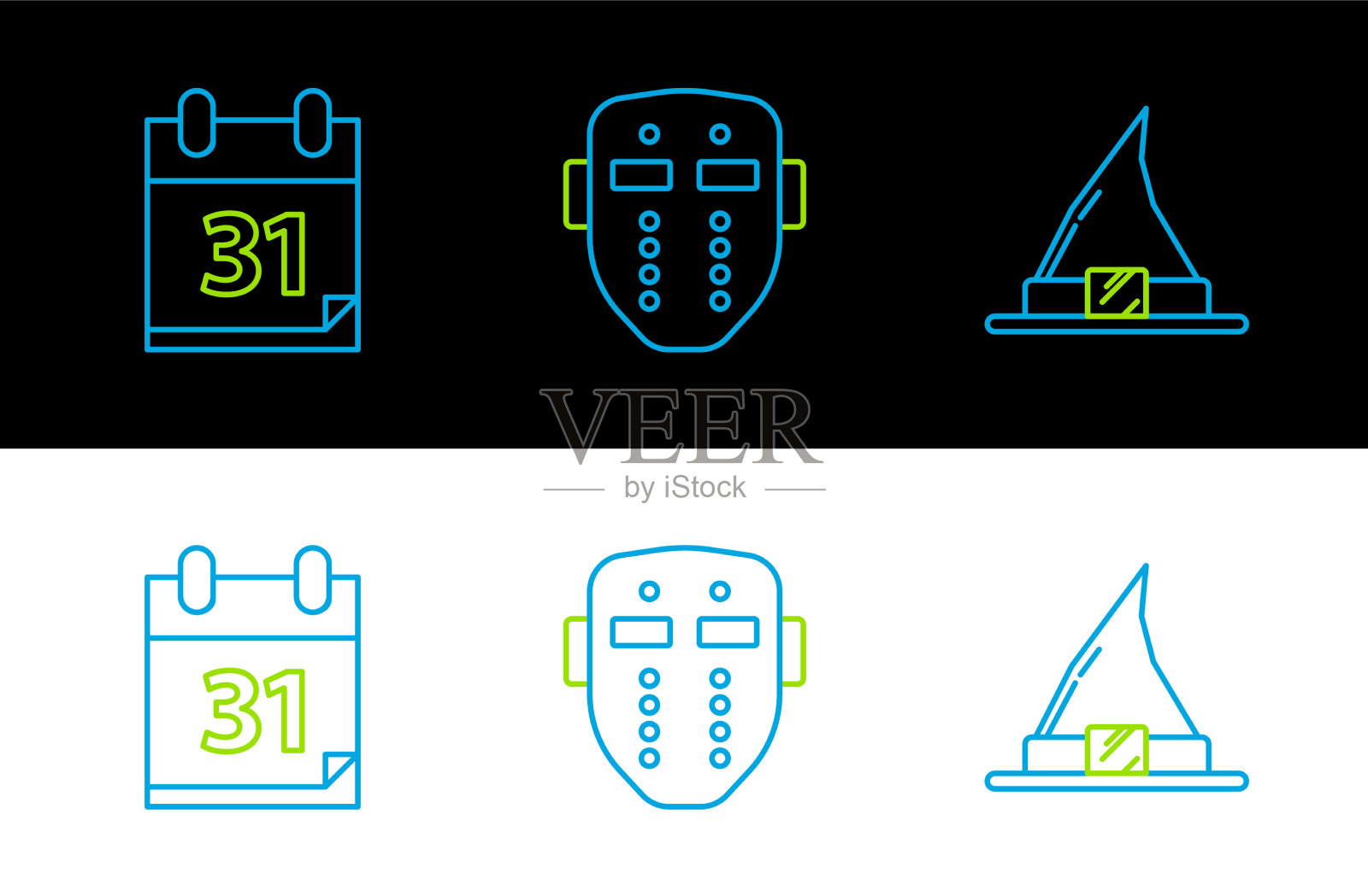 设置线女巫帽日历与万圣节日期插画图片素材