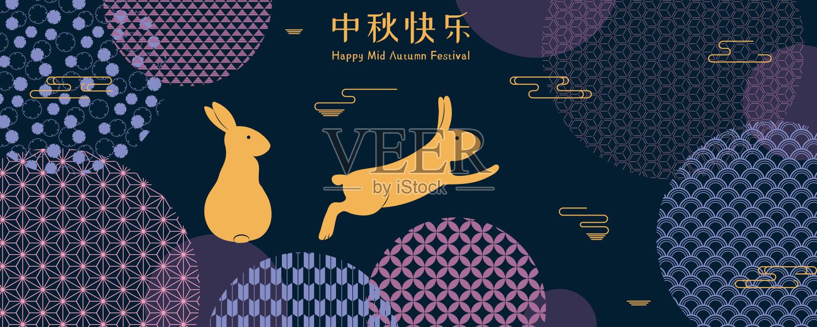 中秋兔子，传统图案插画图片素材