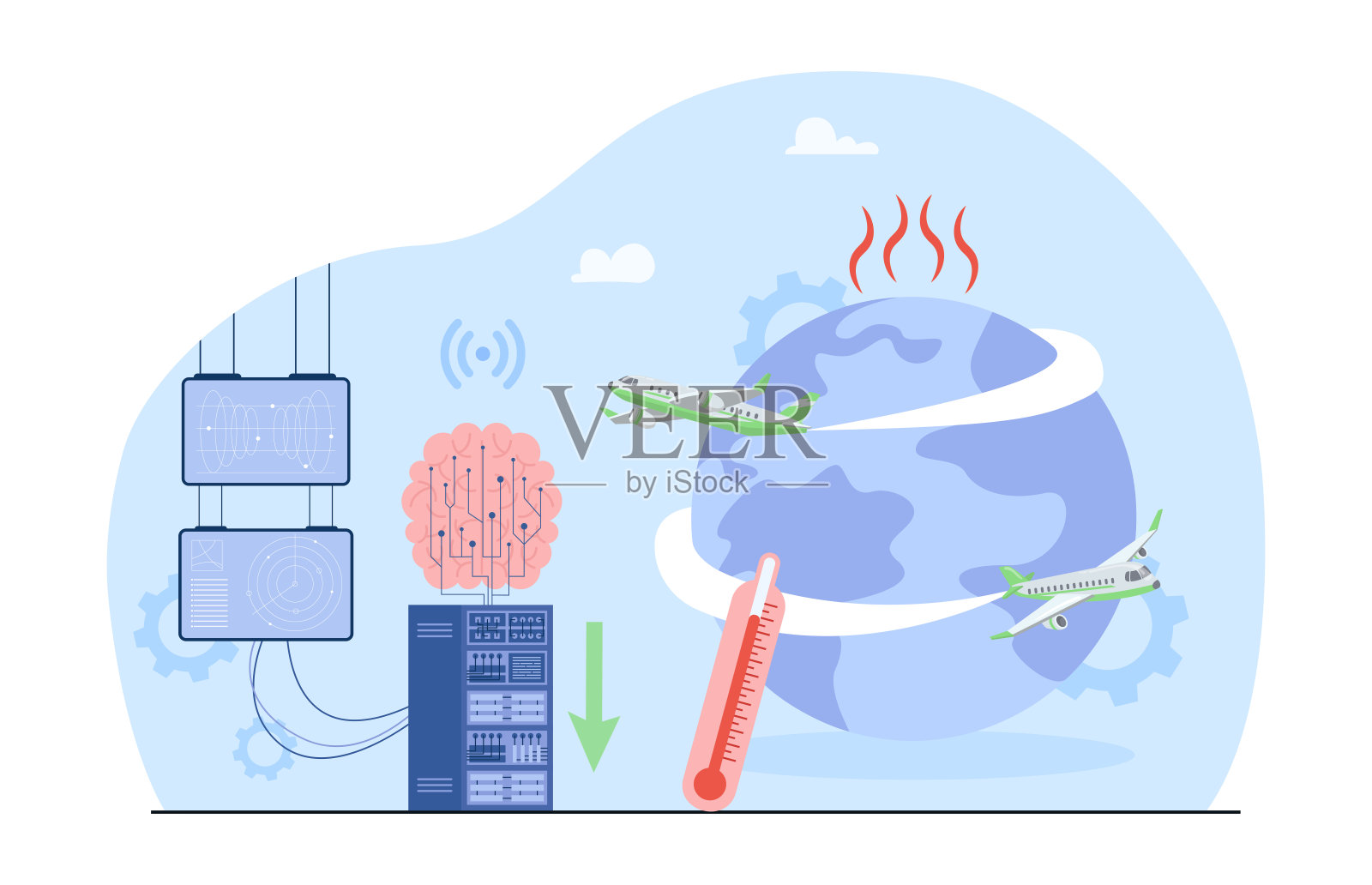 飞机尾迹对行星矢量图的影响插画图片素材
