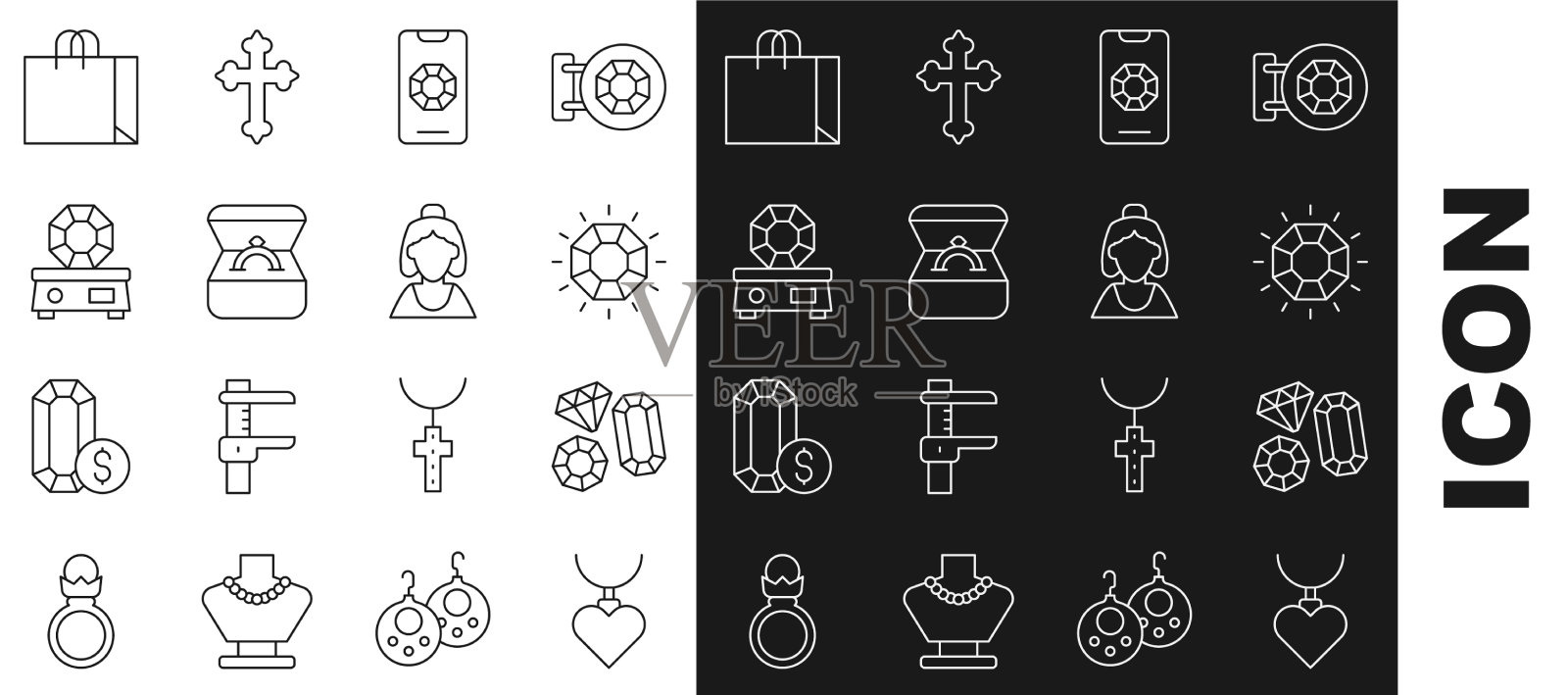 设置线项链心形吊坠宝石插画图片素材