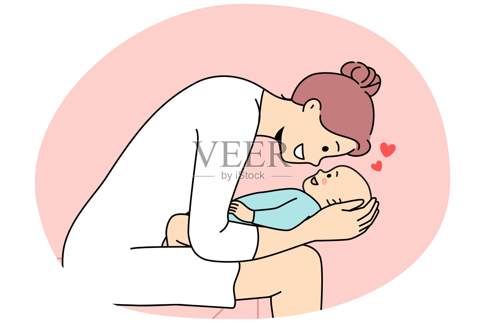 慈爱的母亲与刚出生的婴儿玩耍插画图片素材