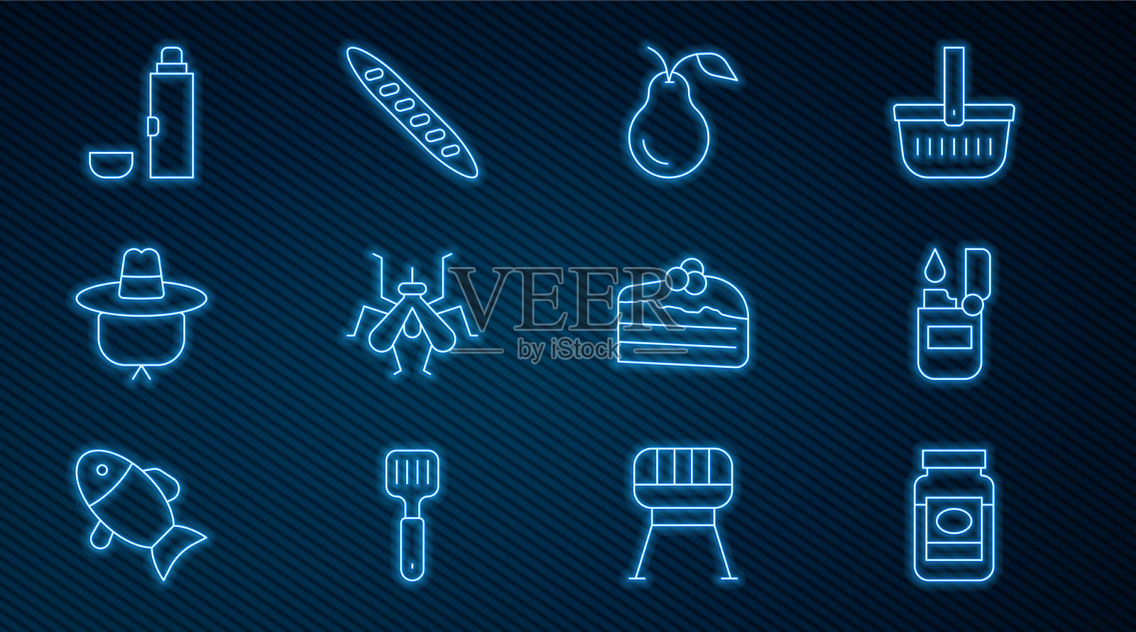 设线果酱罐打火机梨蚊子露营插画图片素材