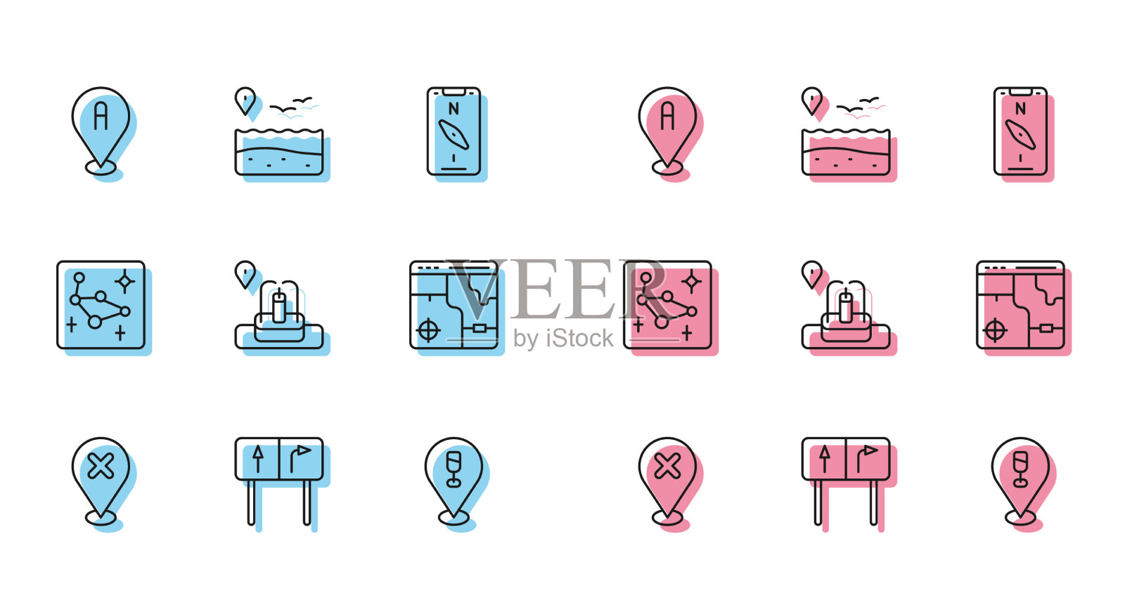 设置线路位置与十字标志道路交通插画图片素材