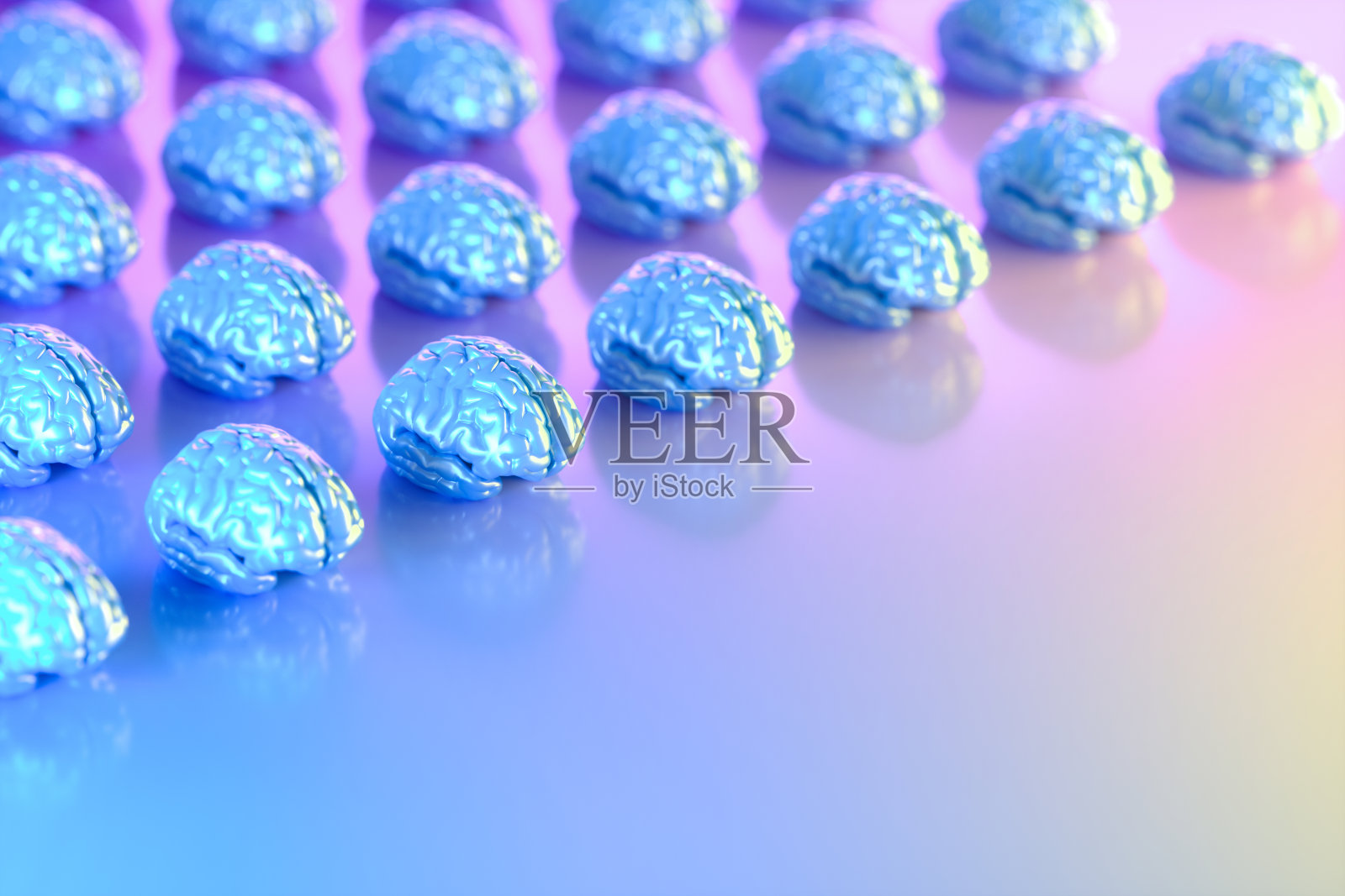 大脑，霓虹灯背景下的人工智能概念。照片摄影图片