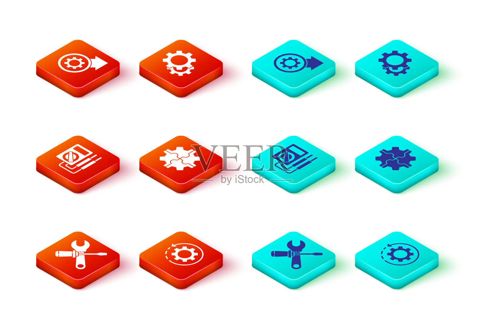 将螺丝刀和扳手的齿轮箭头设置为插画图片素材