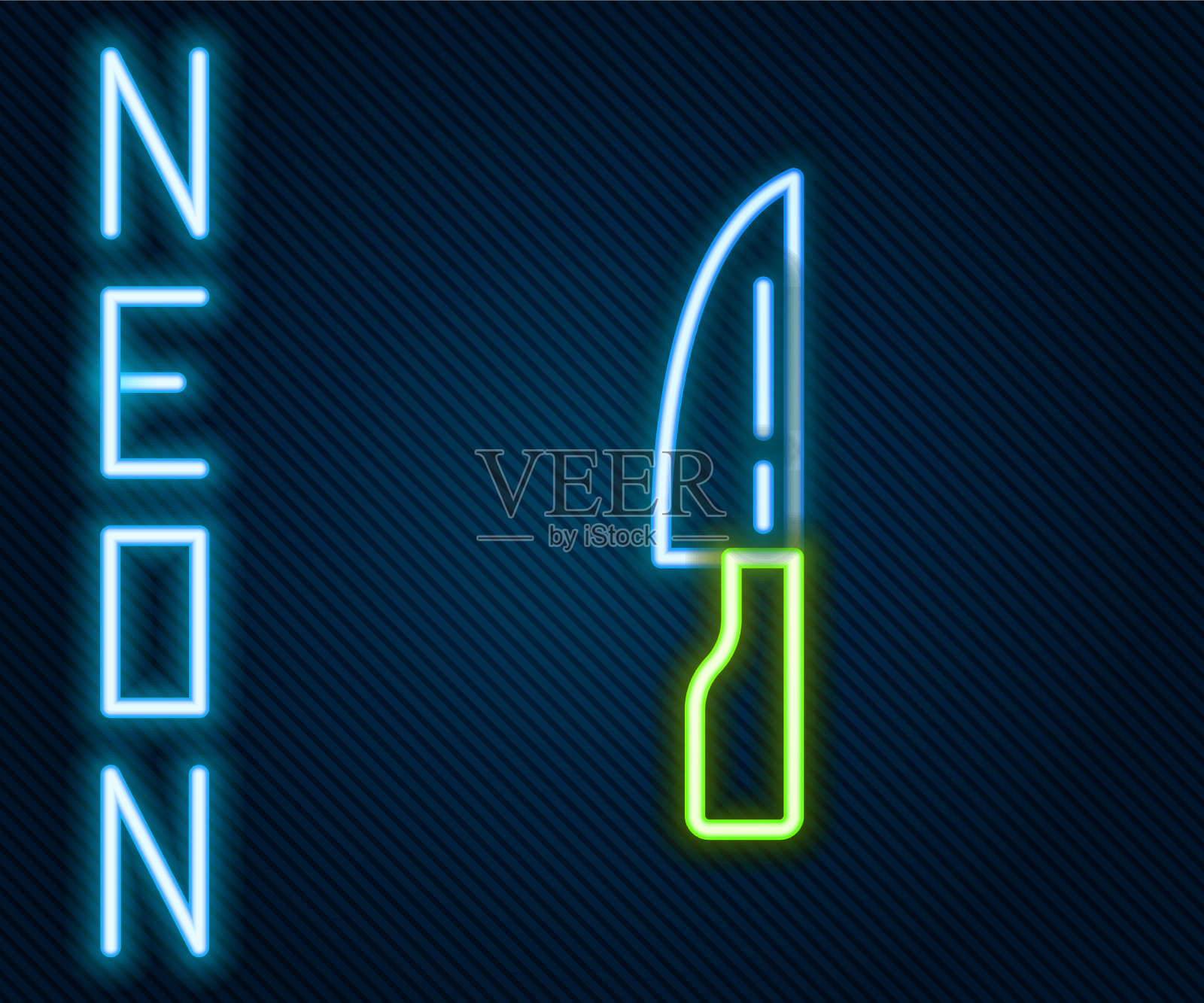 发光的霓虹线烧烤刀图标孤立上插画图片素材