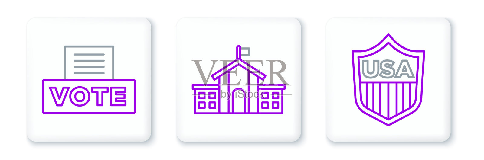 设置线盾与星星投票箱和联合插画图片素材