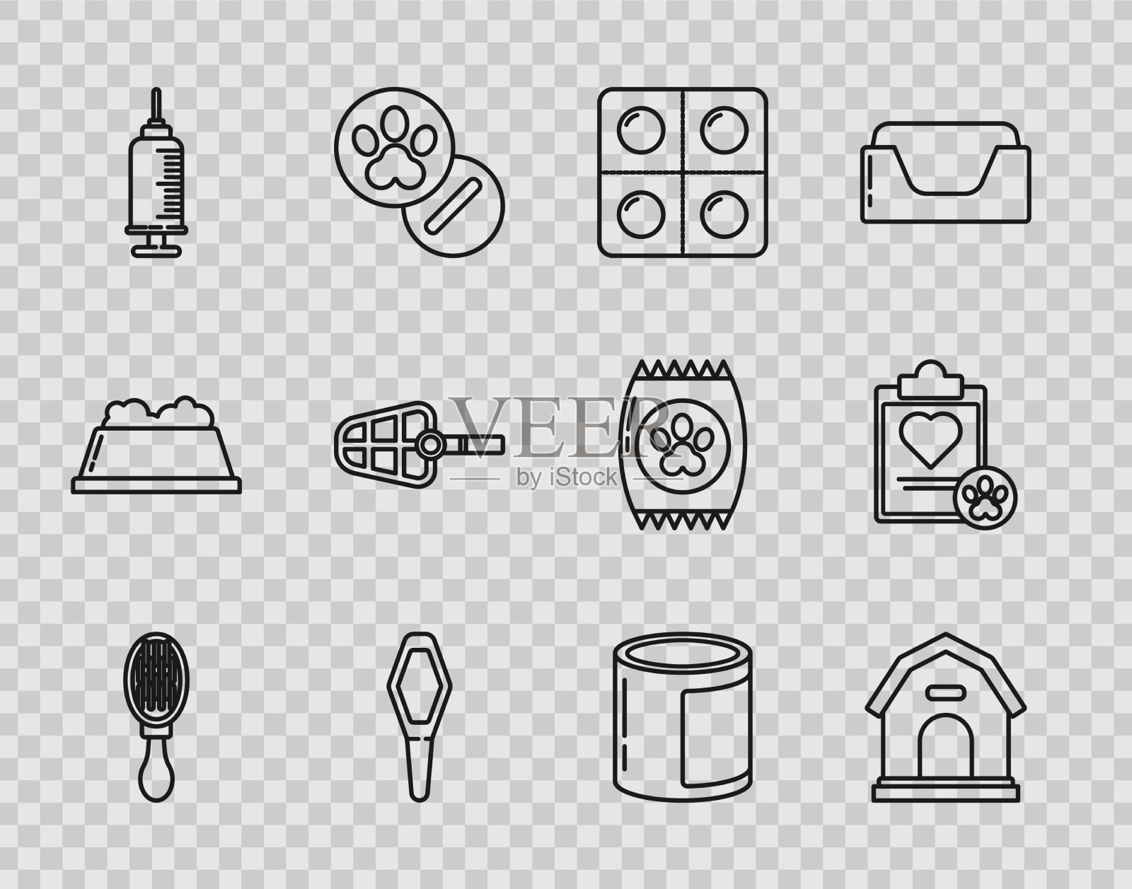 设置线毛刷狗和猫狗的房子插画图片素材