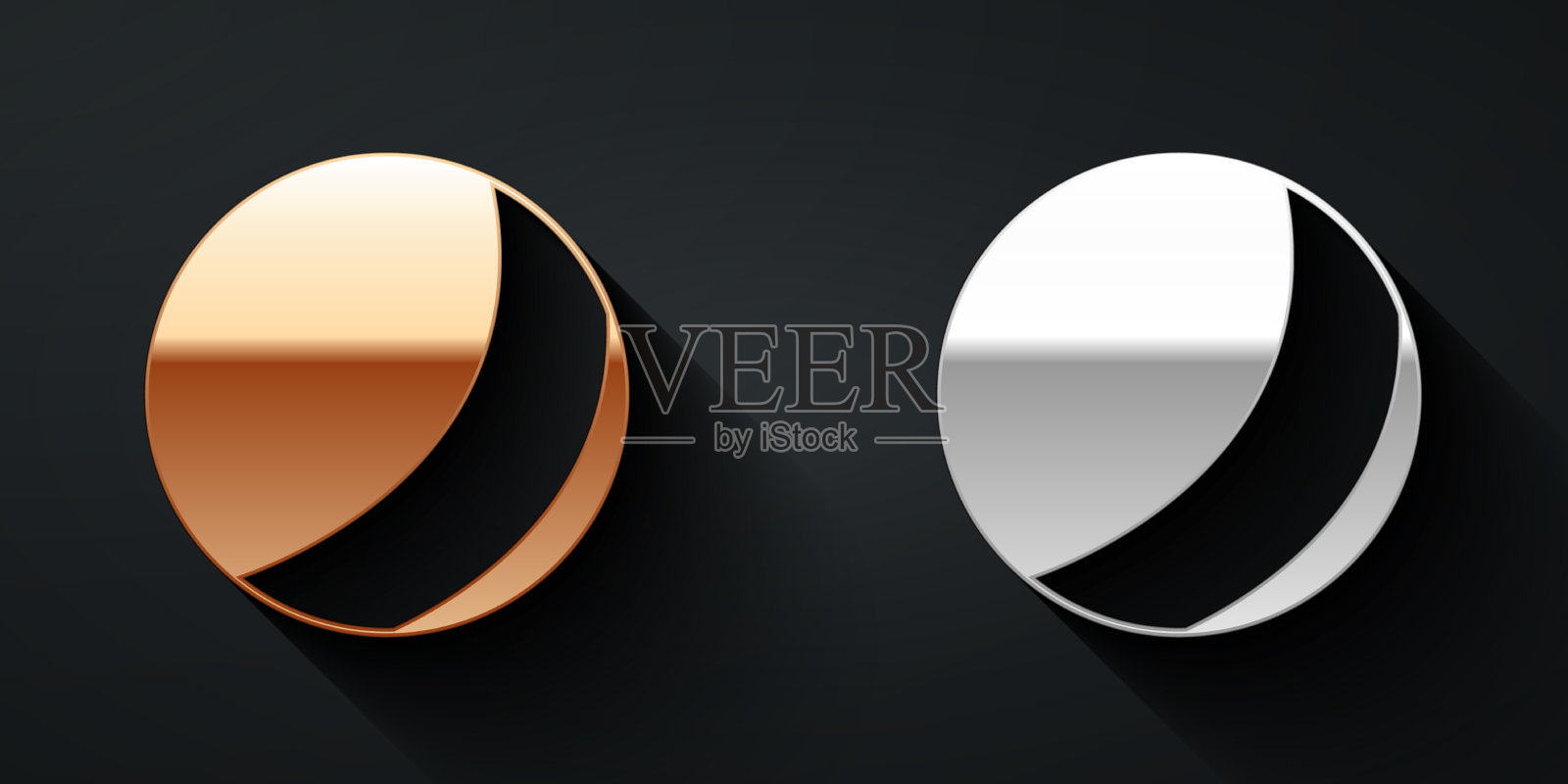 金色和银色沙滩球图标孤立的黑色插画图片素材