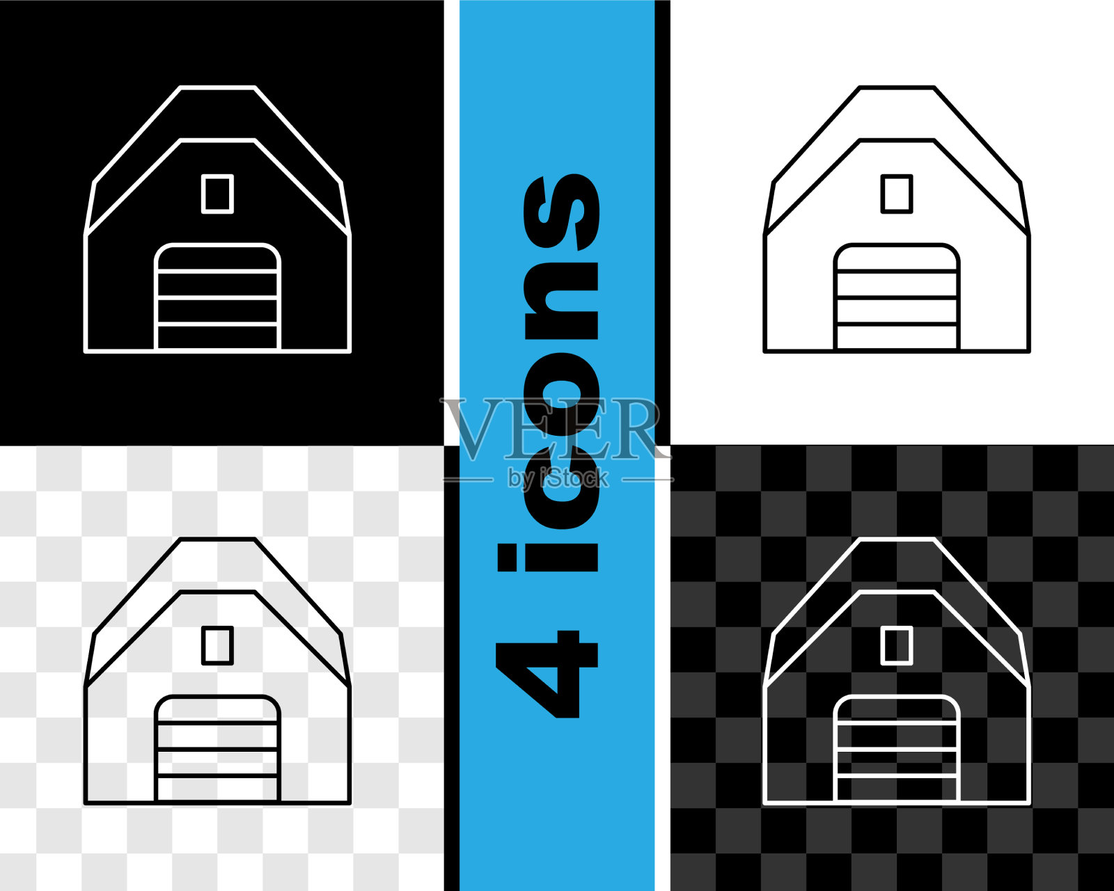 设置线车库图标孤立的黑色和白色插画图片素材