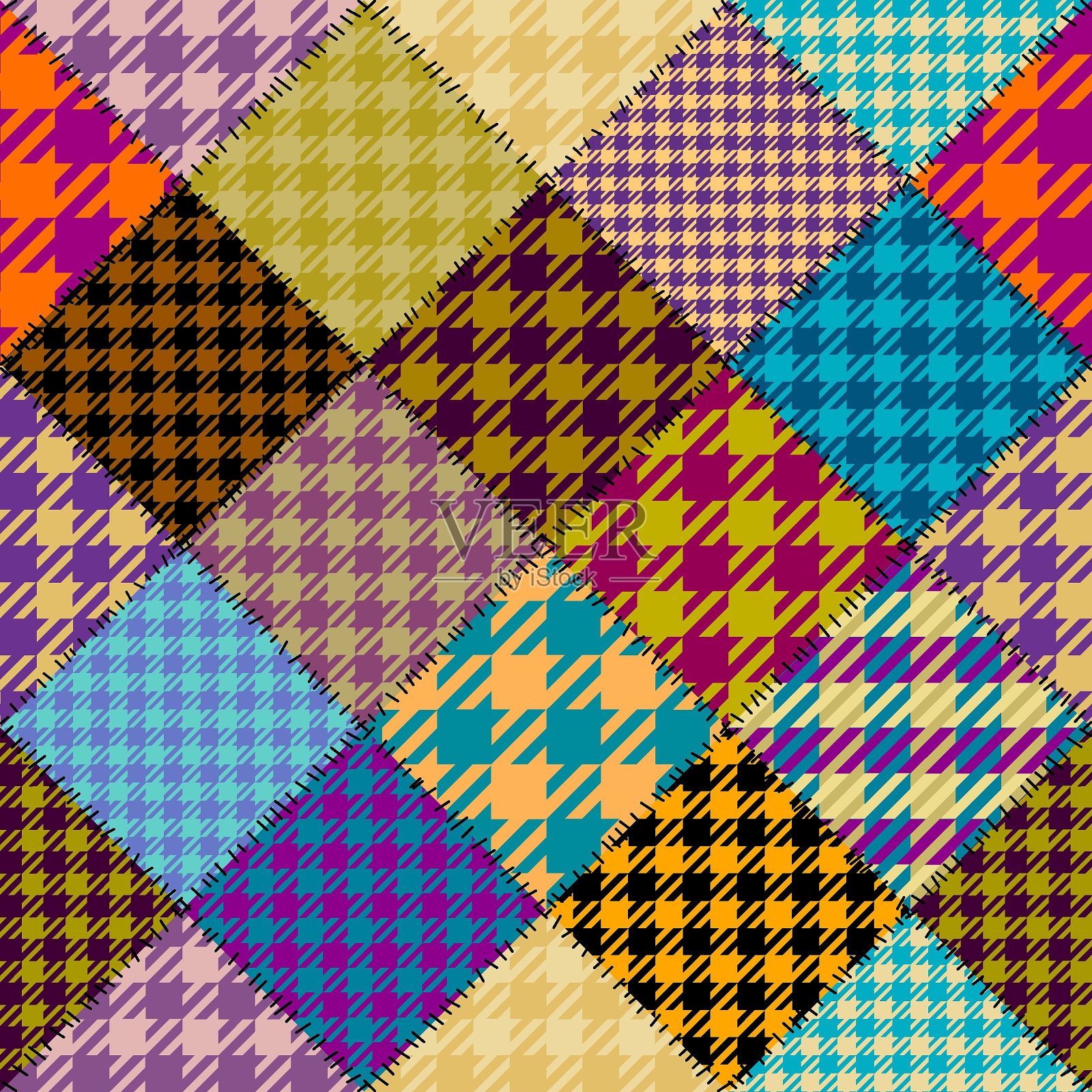 几何抽象图案。纺织品拼布格纹风格。无缝矢量模式。插画图片素材