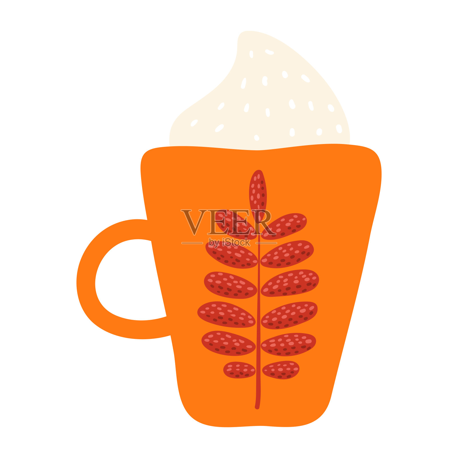 马克杯与鲜奶油手绘卡通插图。插画图片素材