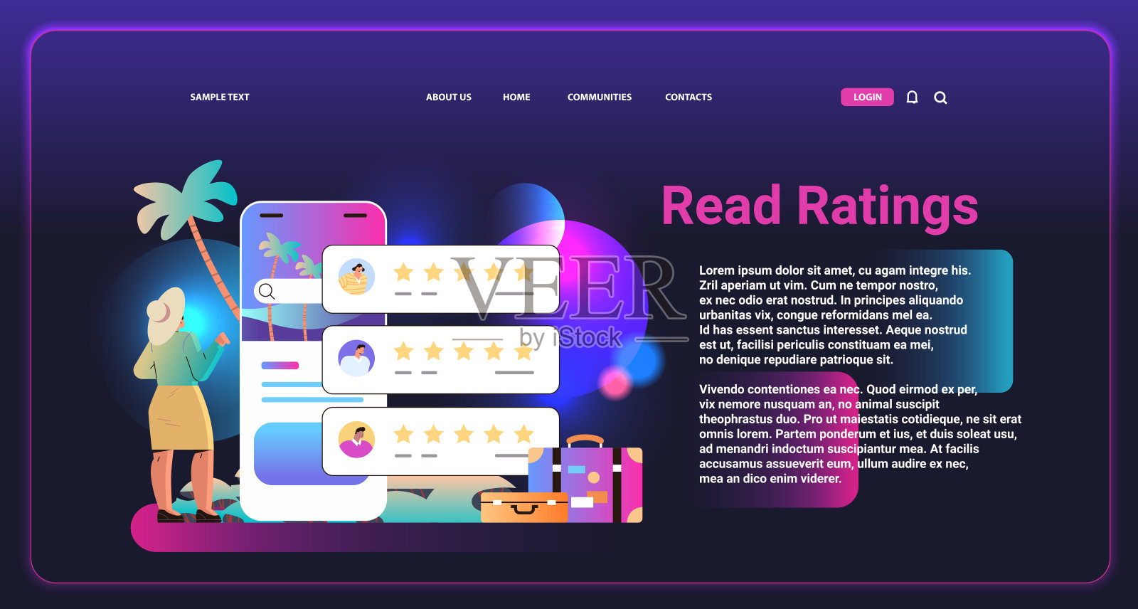 妇女阅读推荐或留下评论消费者评论评论和评级服务或商品客户反馈插画图片素材