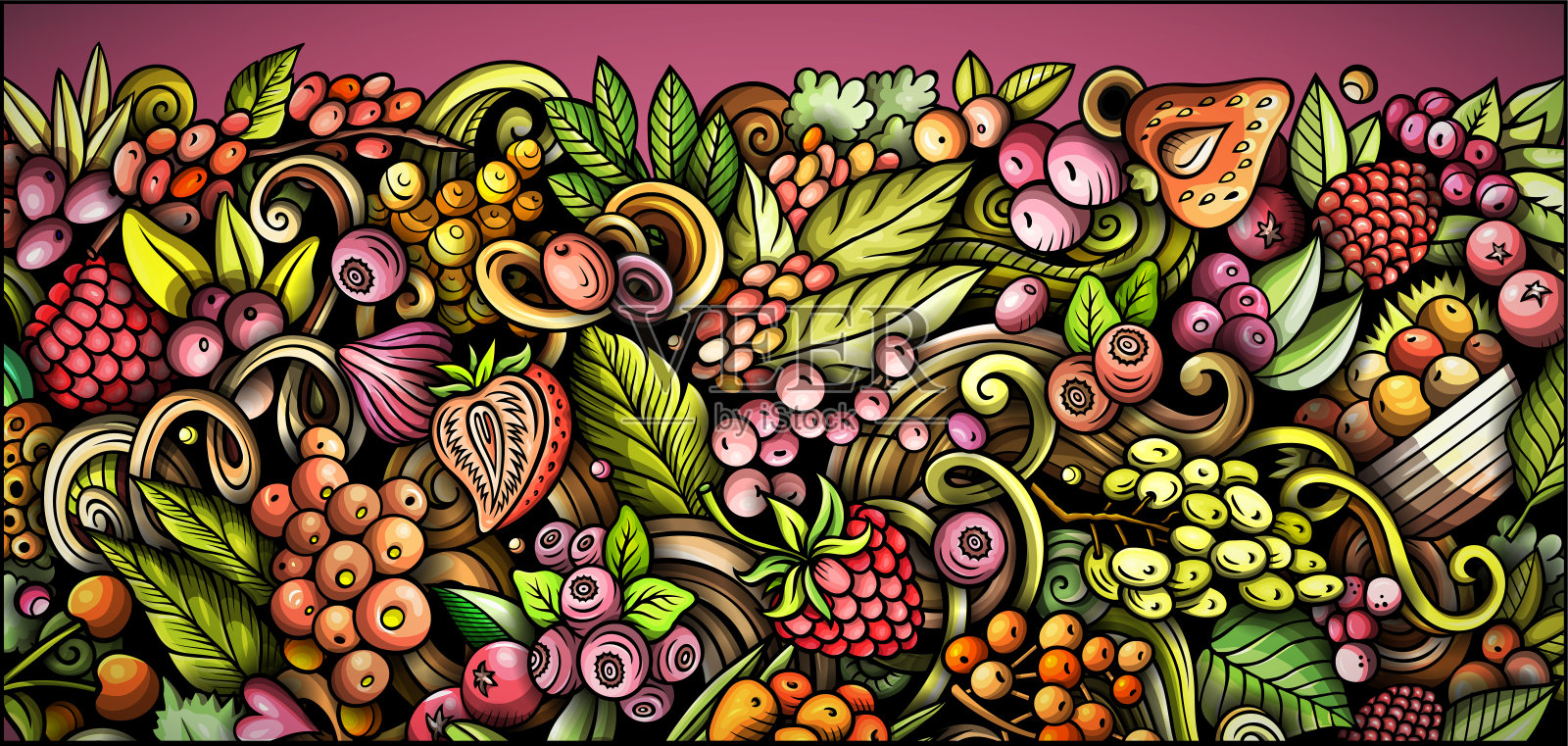 卡通矢量涂鸦浆果背景插画图片素材