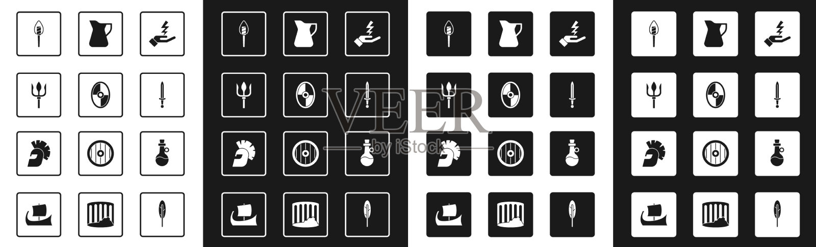 宙斯设希腊盾尼普顿三叉戟火炬火焰插画图片素材