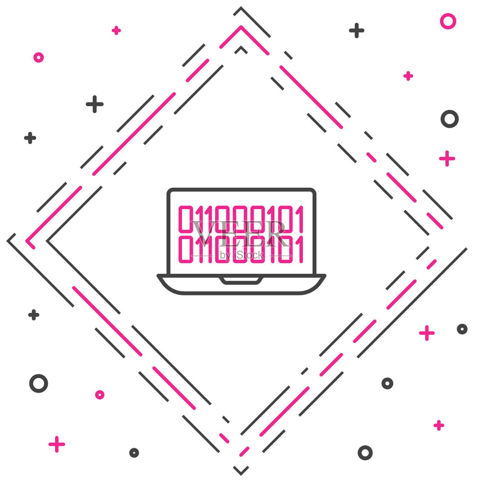 行二进制代码图标隔离在白色插画图片素材