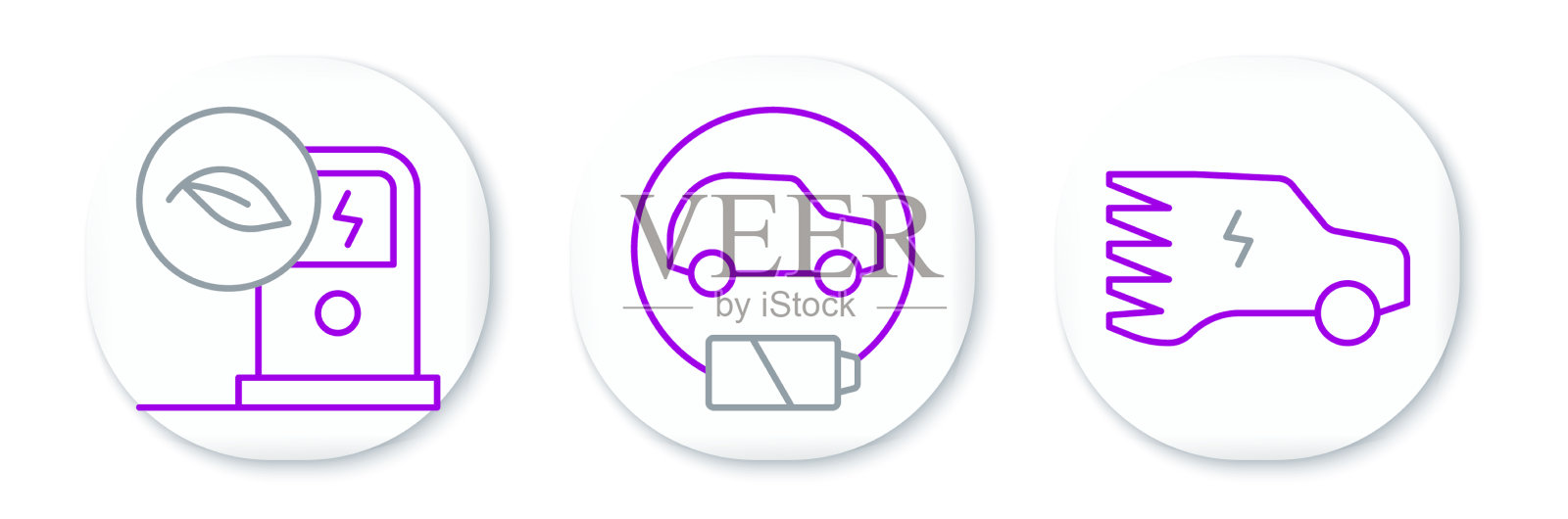 设置线上电动汽车充电站及图标插画图片素材