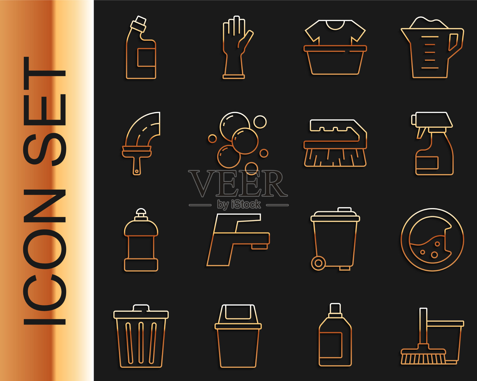 设置拖把和洗桶机清洗喷雾插画图片素材