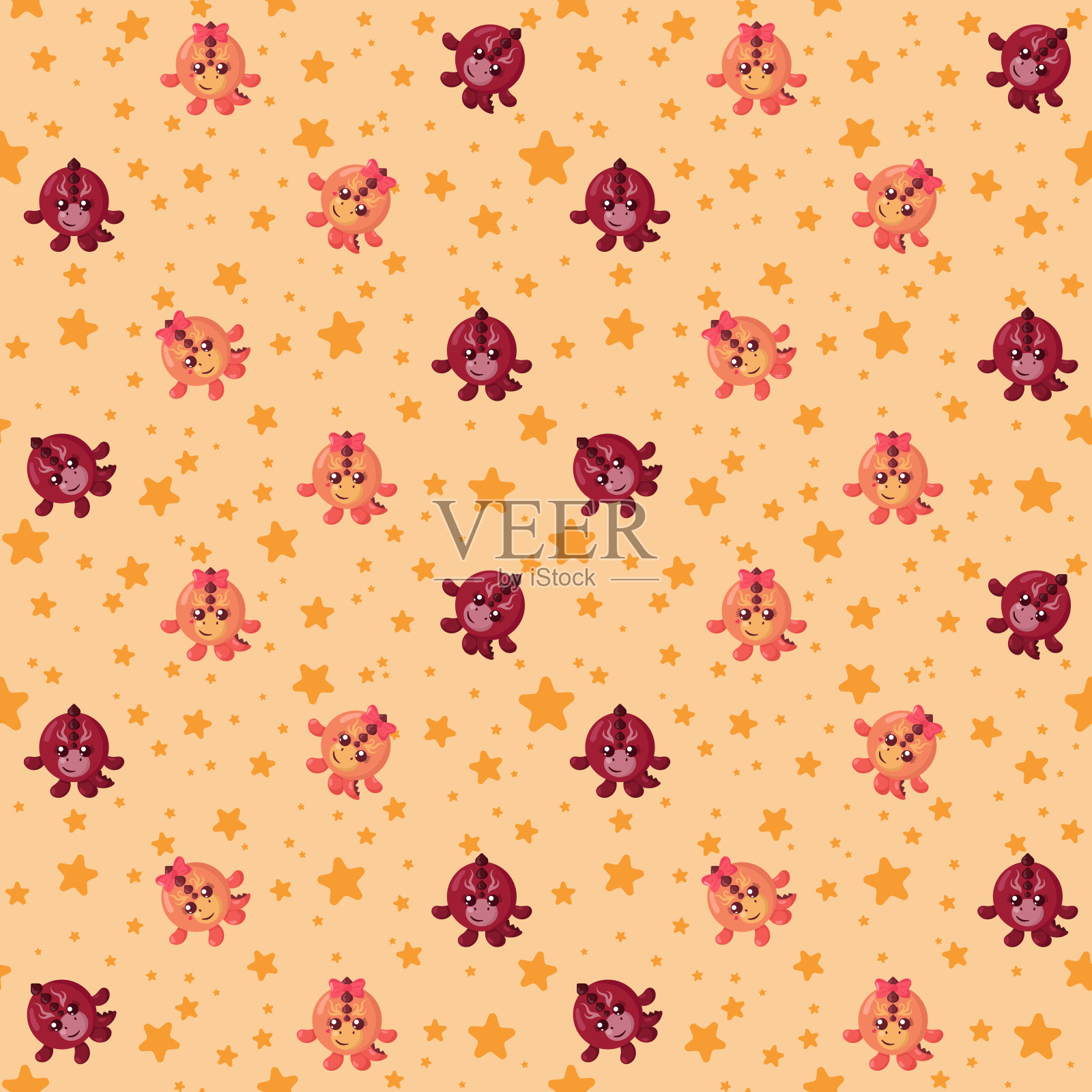 有趣的卡哇伊龙无缝图案背景。插画图片素材