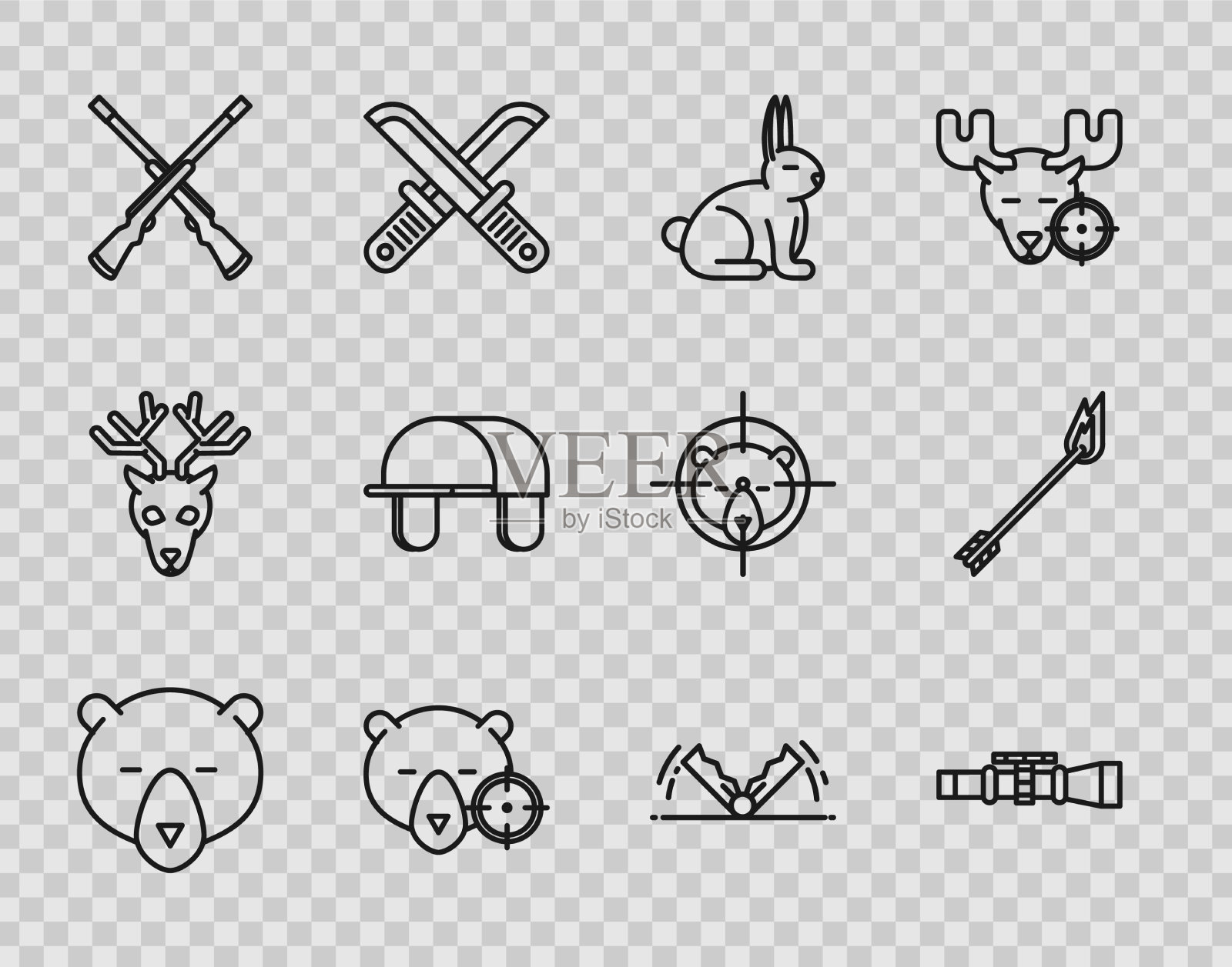 设好线熊头狙击手光学瞄准镜兔子插画图片素材