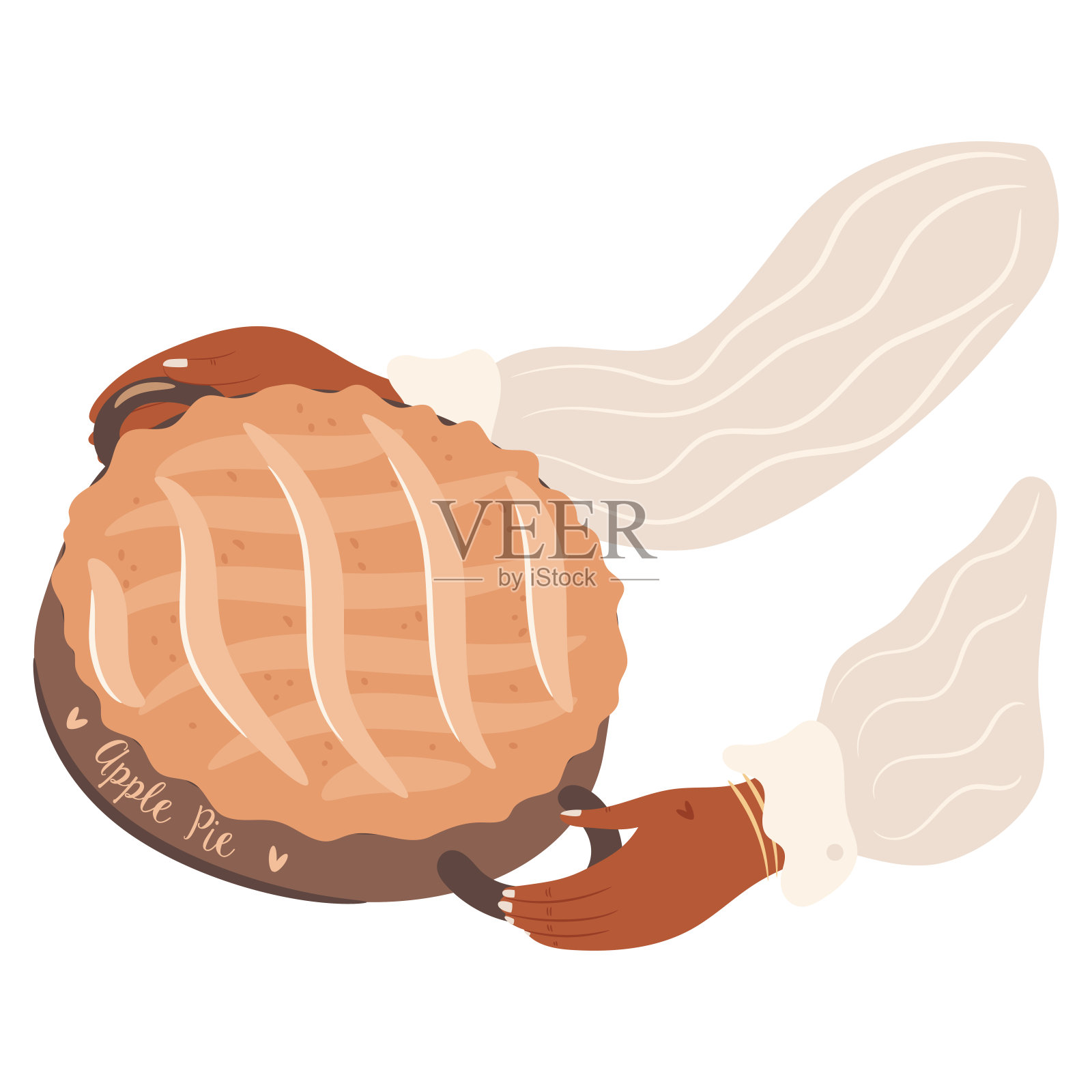 一个女人手里拿着刚烤好的苹果派。面包店的概念。插画图片素材
