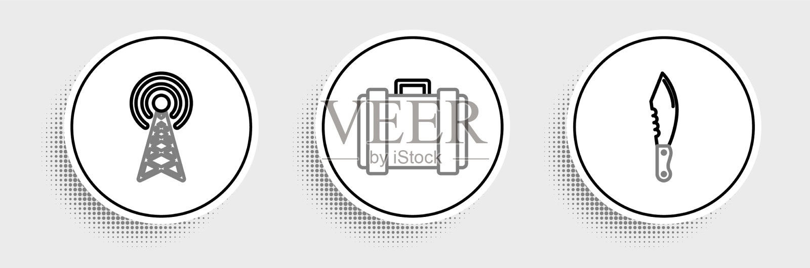 设置线军用刀雷达和弹药箱插画图片素材