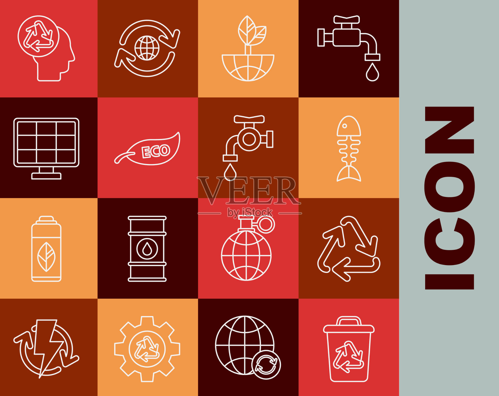 设置线回收站与回收符号鱼插画图片素材