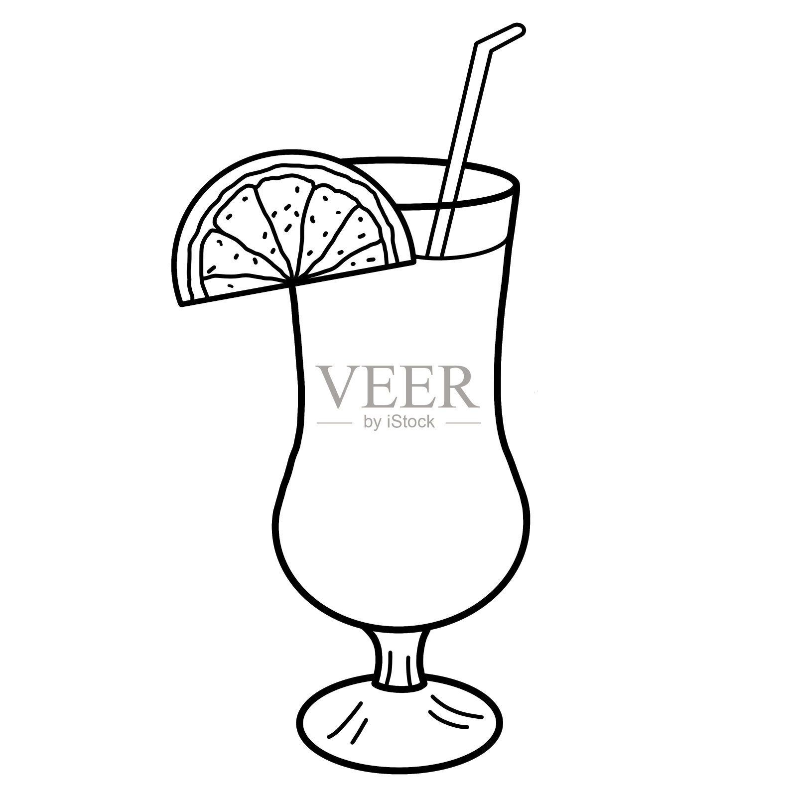 清爽的夏日鸡尾酒，加吸管和柠檬。插画图片素材