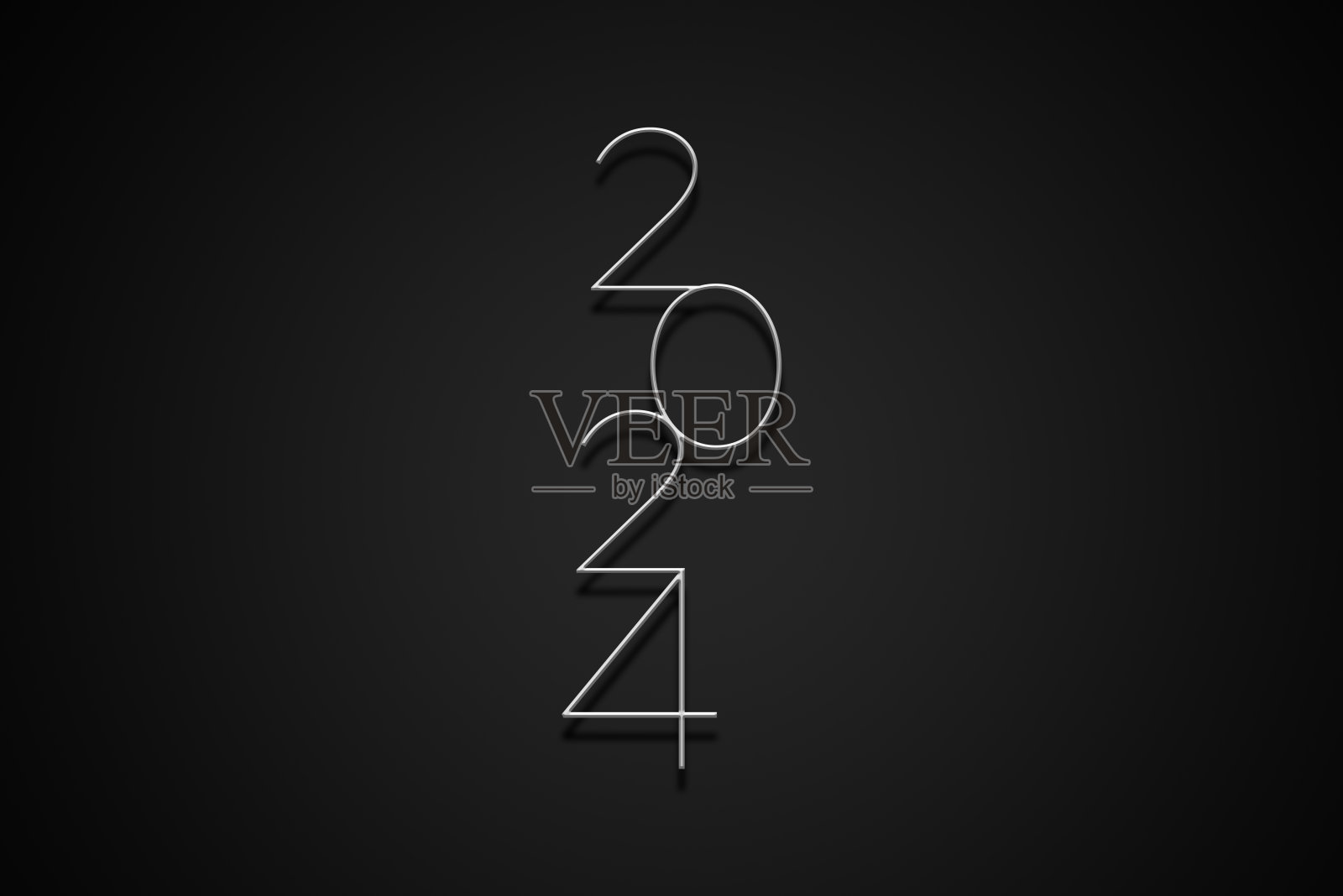 2024年新年快乐。铝数字在黑色背景。空白空间:放置文字、标志或产品的空白空间照片摄影图片